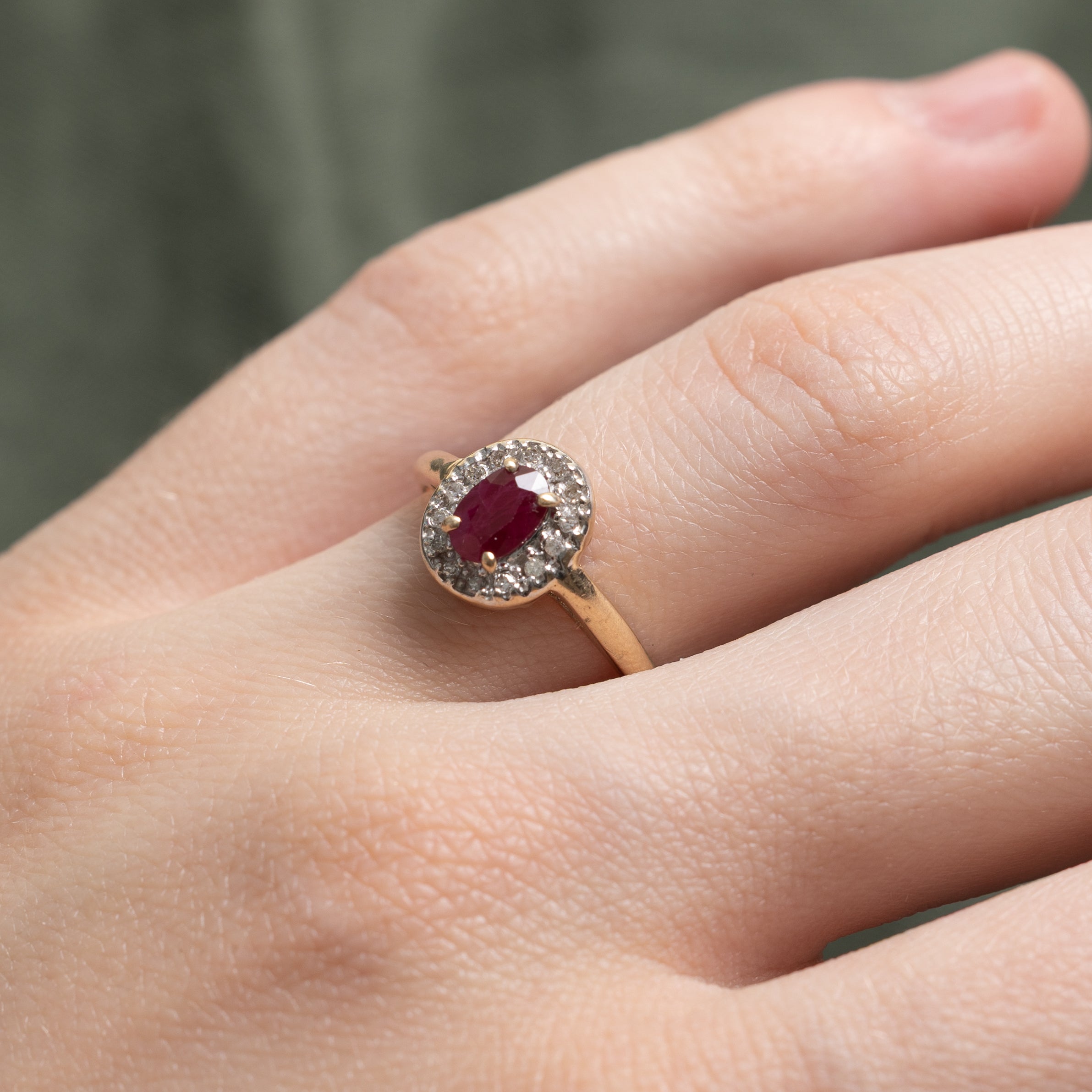 Ruby & Diamond Halo Ring | 0.65ct, 0.06ctw | SZ 6