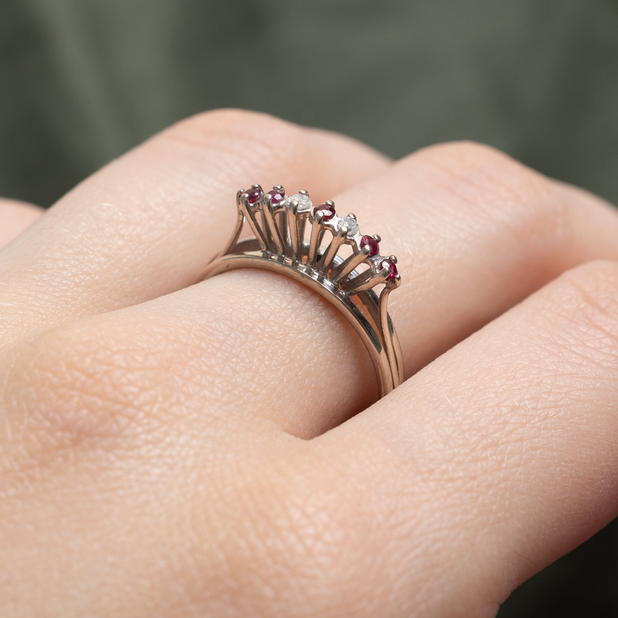 High Set Diamond & Ruby Ring | 0.06ctw, 0.05ctw | SZ 8.5