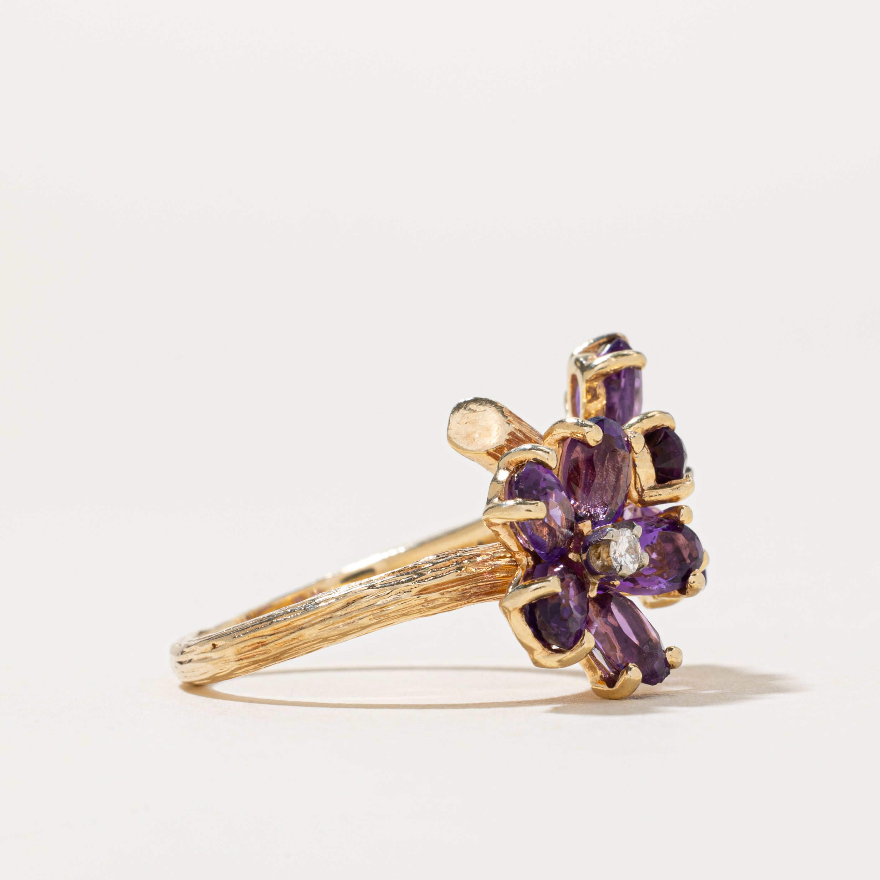 Amethyst & Diamond Floral Cocktail Ring | 3.50ctw, 0.07ctw | SZ 7.25