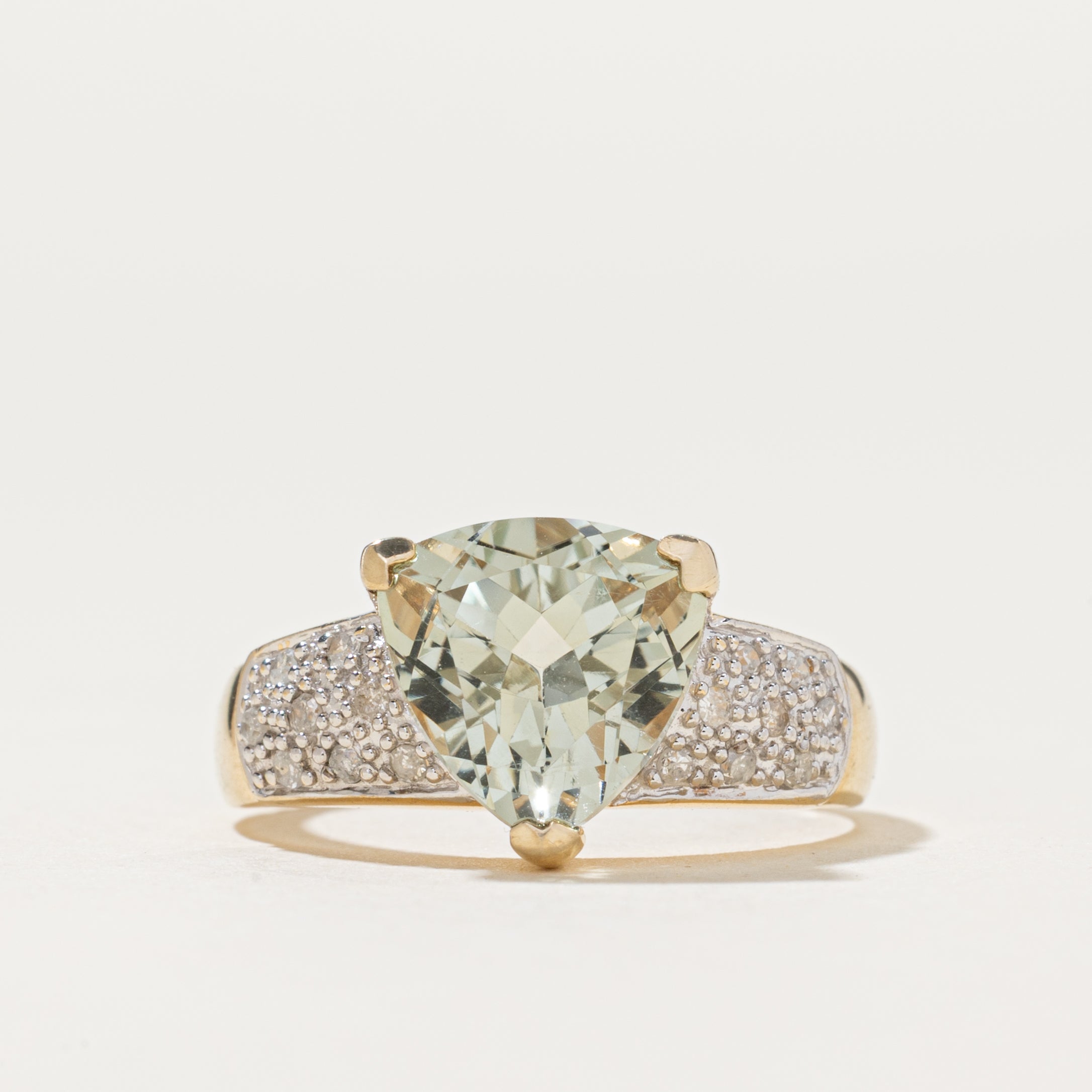 Trillion Cut Prasiolite & Diamond Ring | 2.70ct, 0.13ctw | SZ 8.25