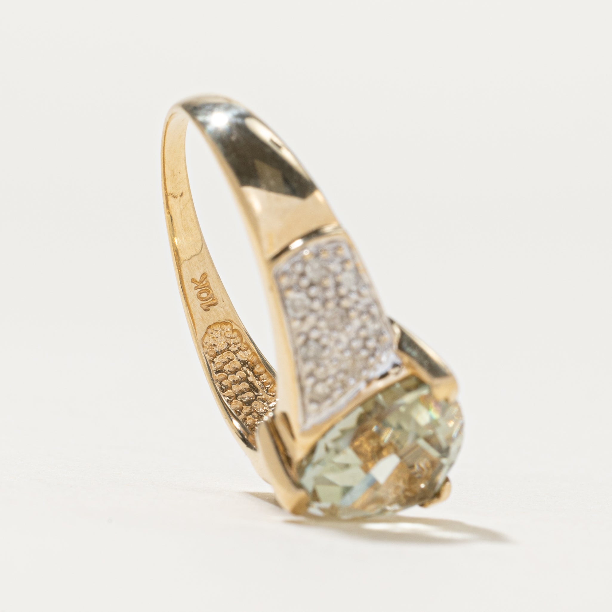 Trillion Cut Prasiolite & Diamond Ring | 2.70ct, 0.13ctw | SZ 8.25