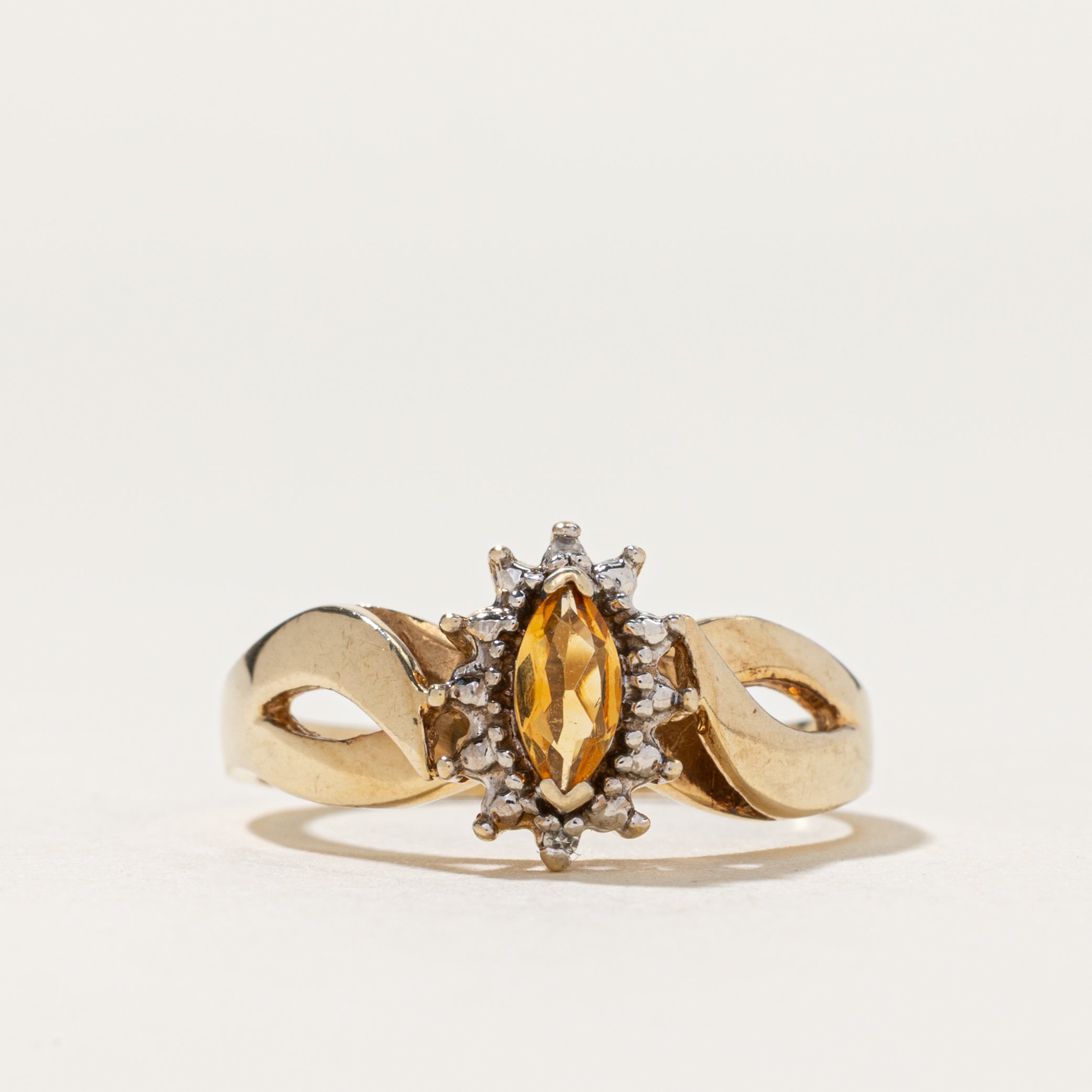 Marquise Cut Citrine & Diamond Cross Over Ring | 0.14ct, 0.01ctw | SZ 6.5
