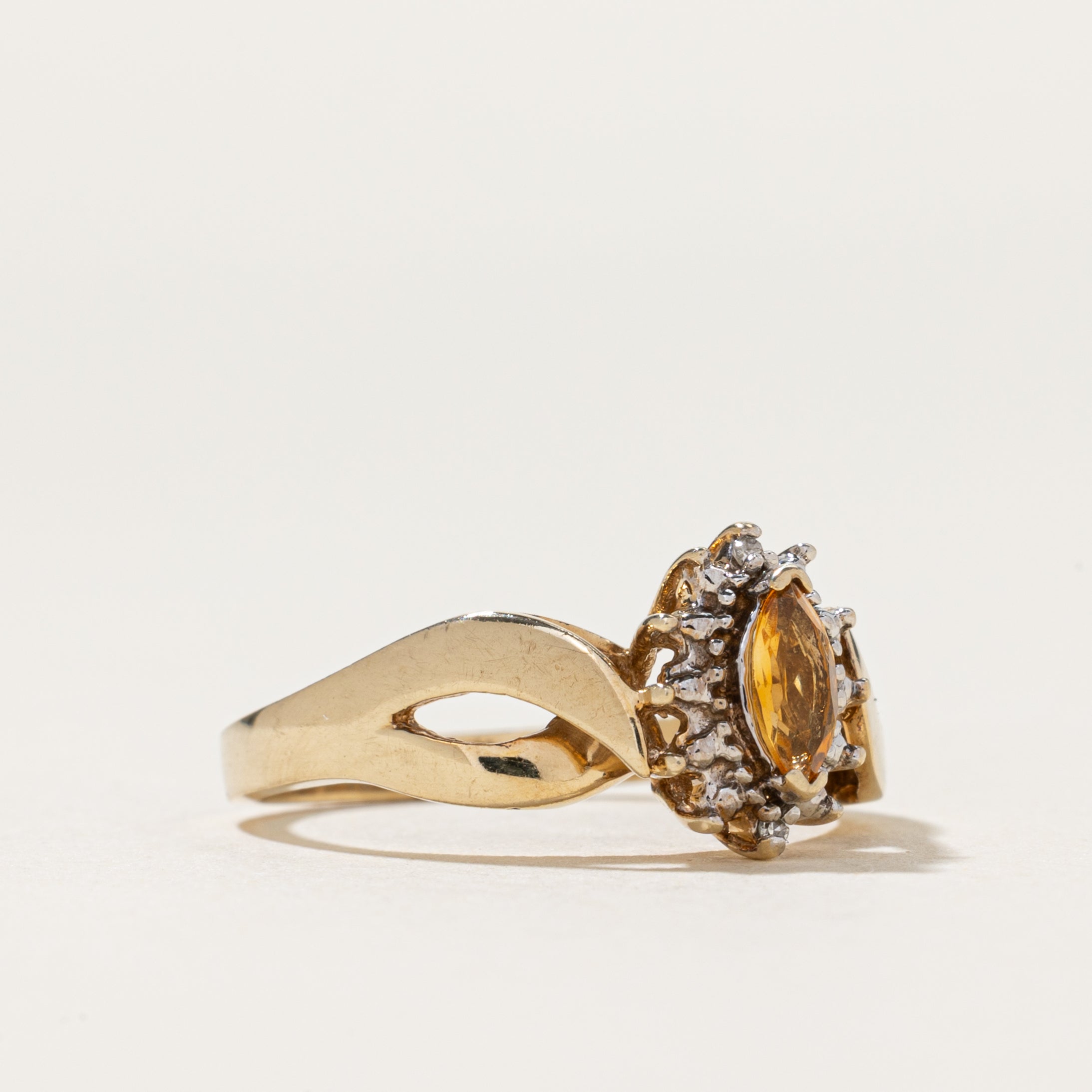 Marquise Cut Citrine & Diamond Cross Over Ring | 0.14ct, 0.01ctw | SZ 6.5