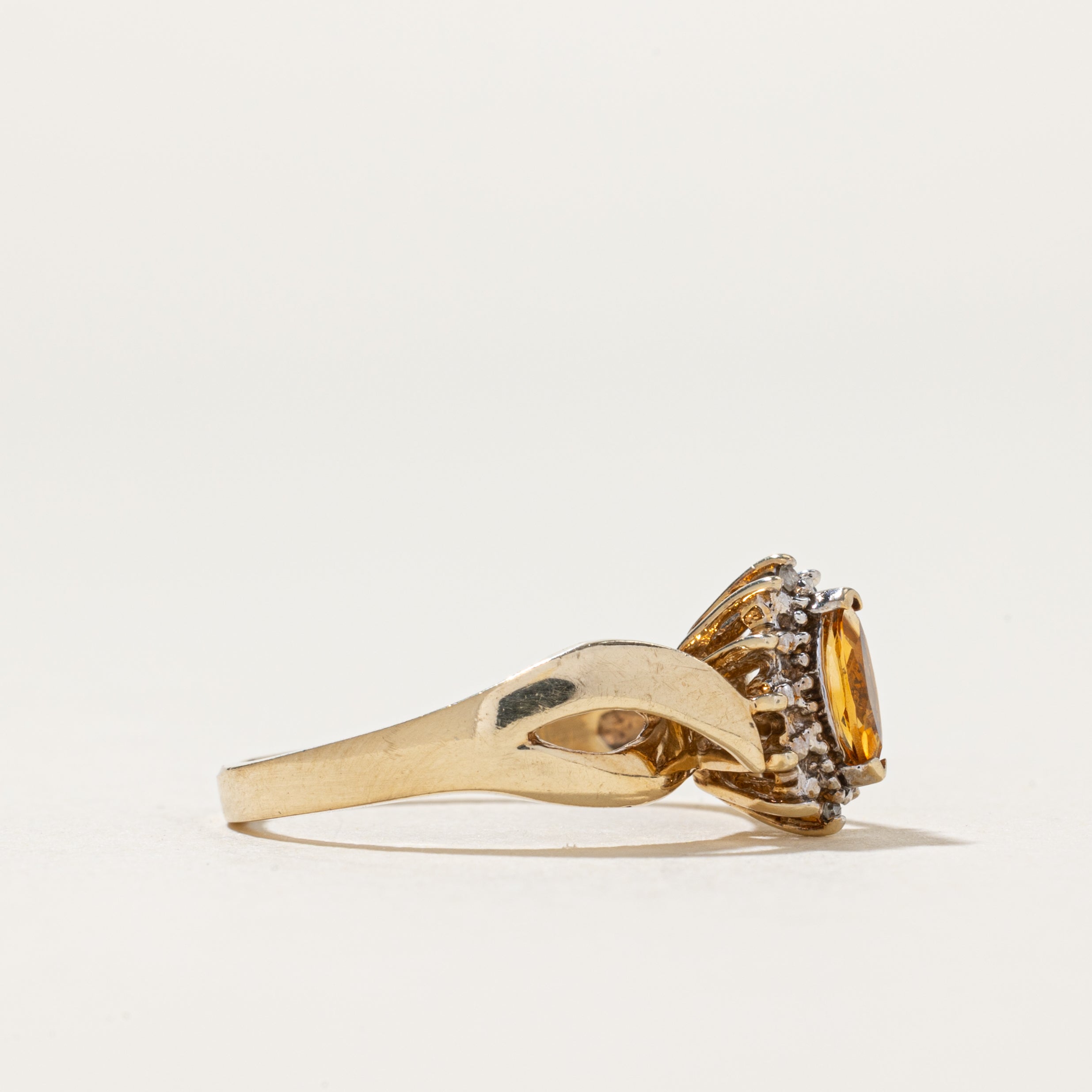 Marquise Cut Citrine & Diamond Cross Over Ring | 0.14ct, 0.01ctw | SZ 6.5