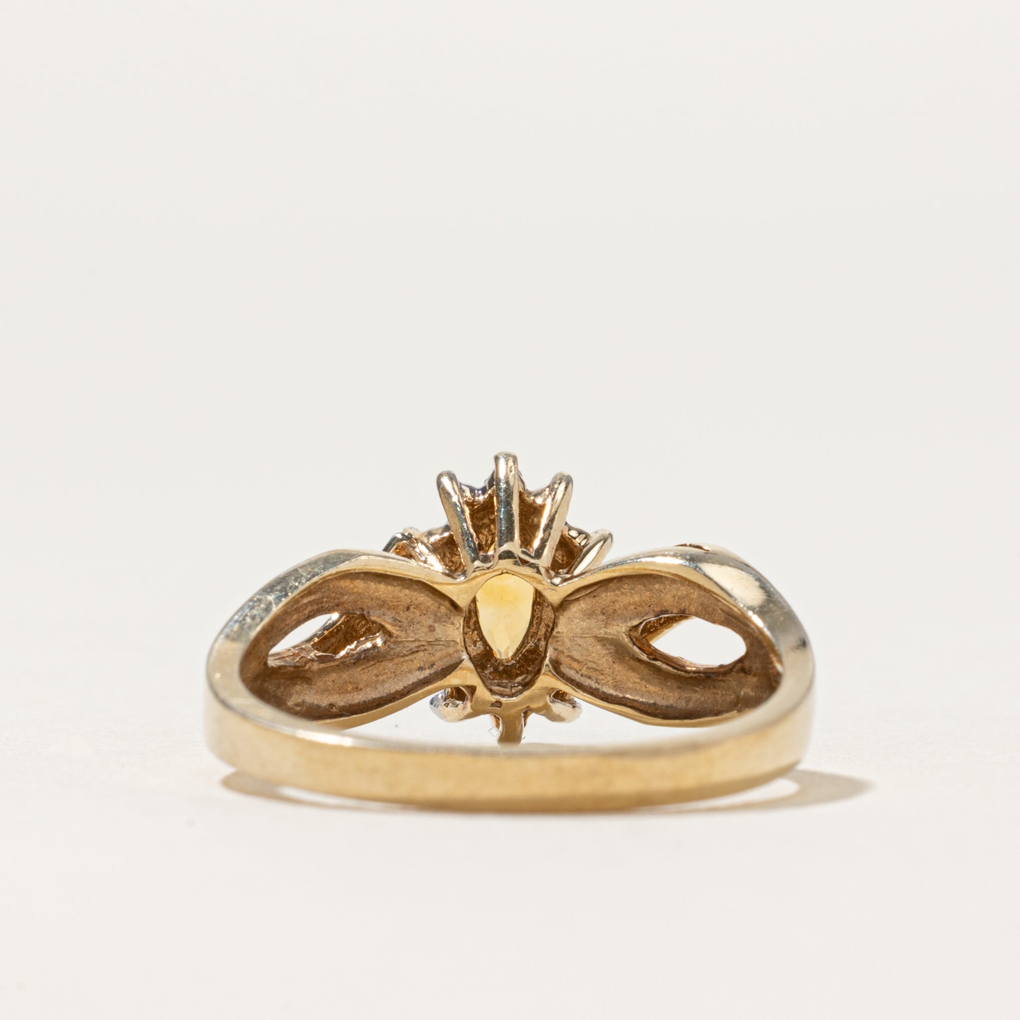Marquise Cut Citrine & Diamond Cross Over Ring | 0.14ct, 0.01ctw | SZ 6.5