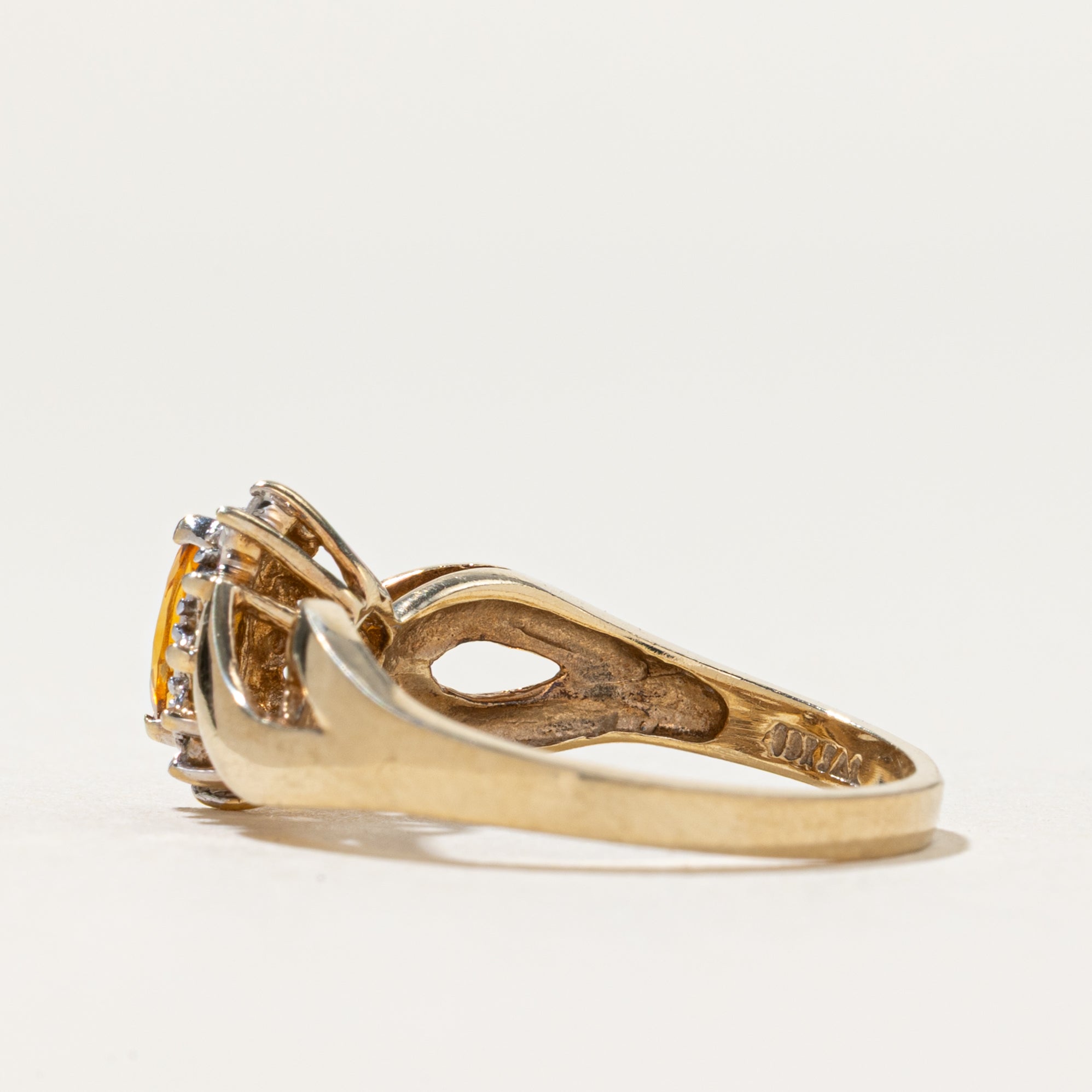 Marquise Cut Citrine & Diamond Cross Over Ring | 0.14ct, 0.01ctw | SZ 6.5