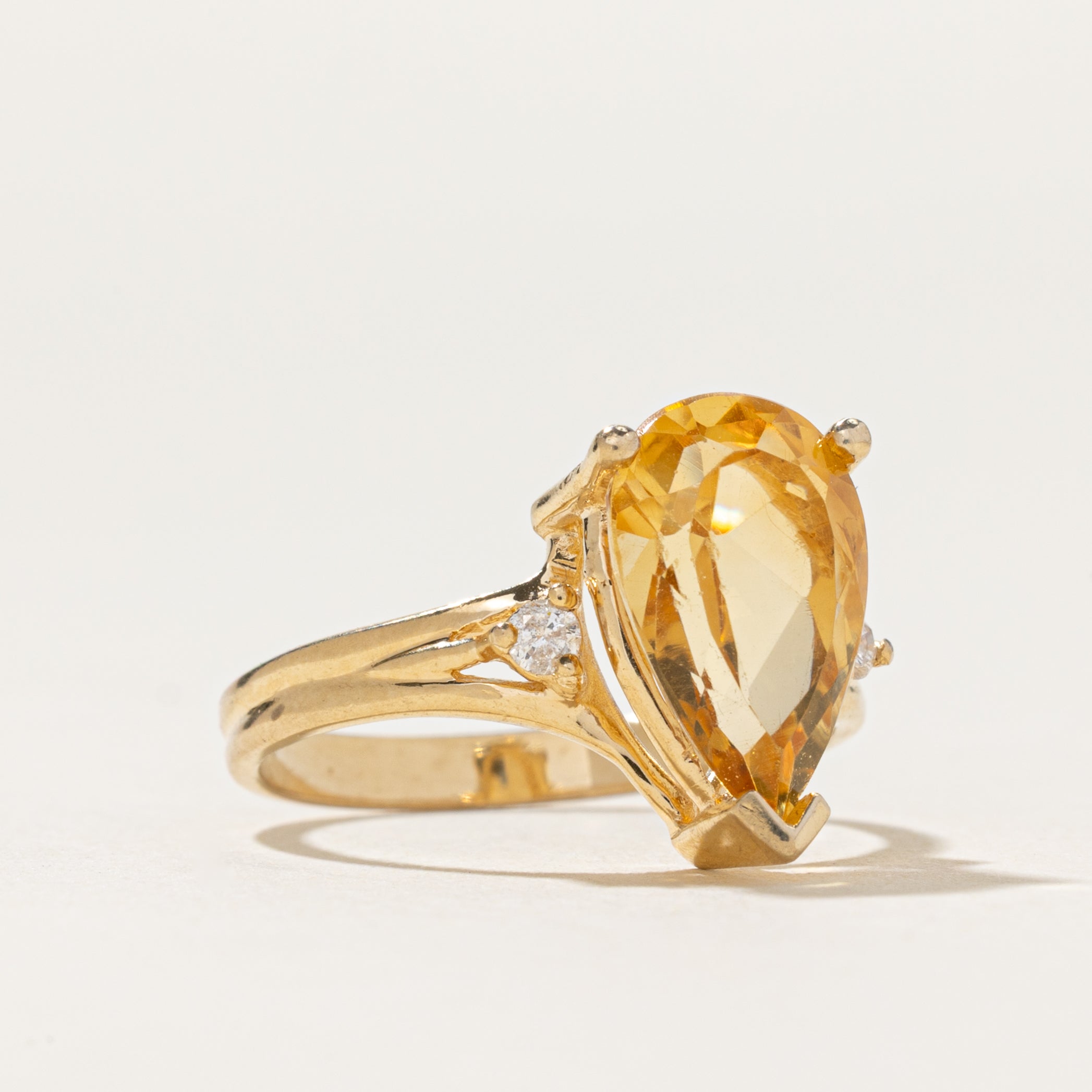 Pear Cut Citrine & Diamond Ring | 2.60ct, 0.08ctw | SZ 6.5
