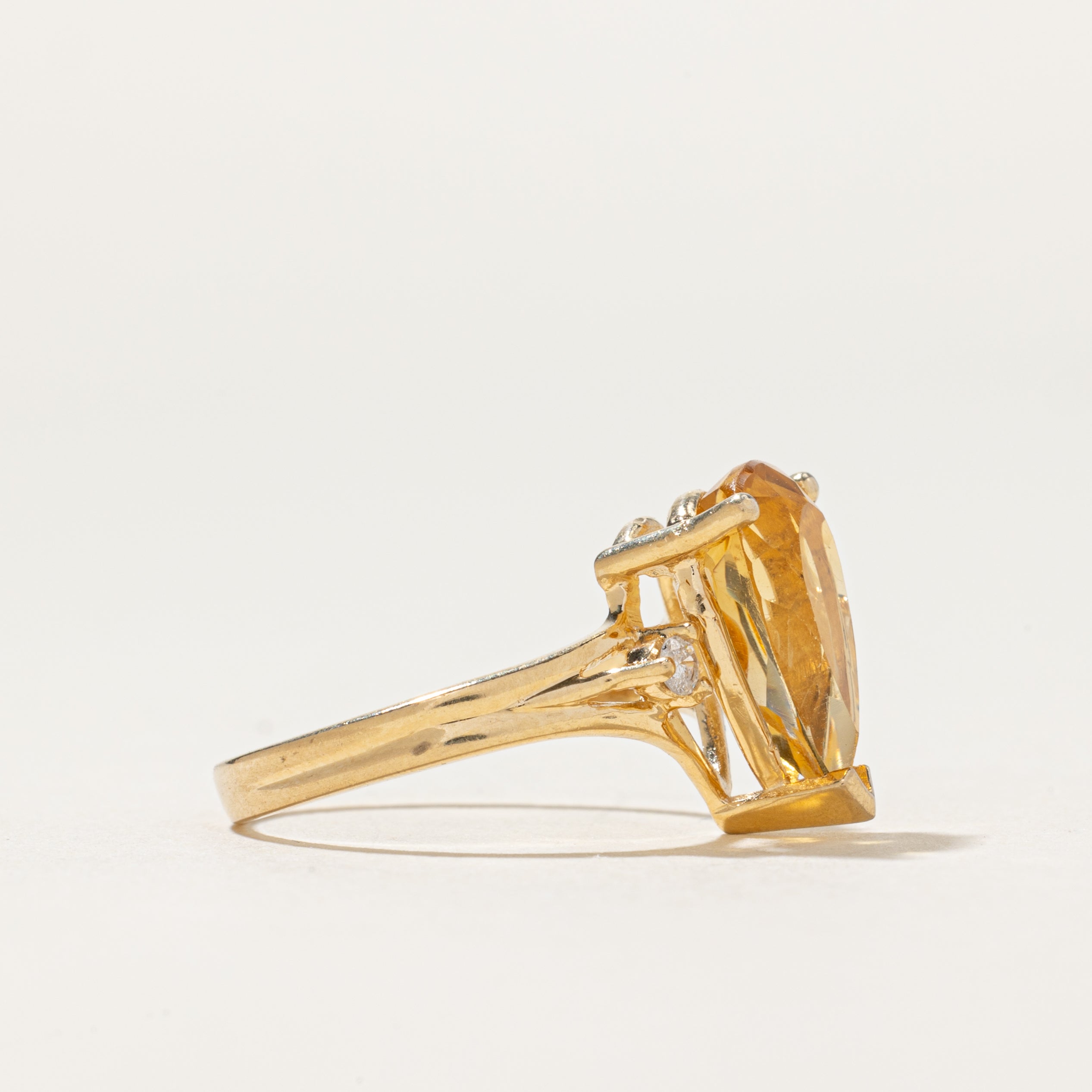 Pear Cut Citrine & Diamond Ring | 2.60ct, 0.08ctw | SZ 6.5