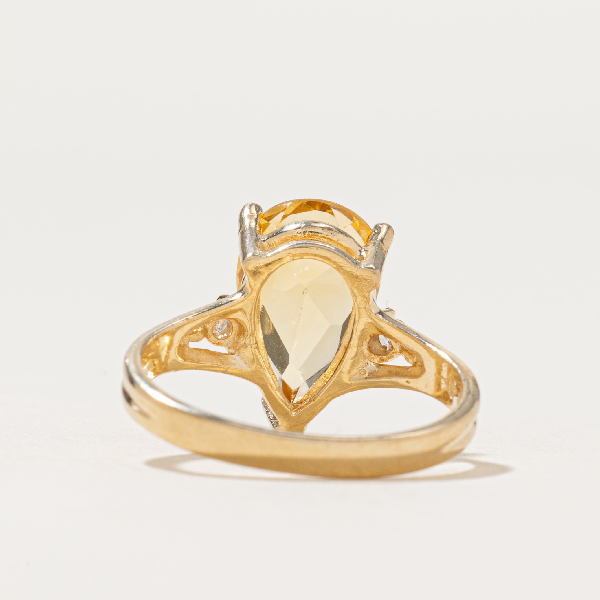 Pear Cut Citrine & Diamond Ring | 2.60ct, 0.08ctw | SZ 6.5