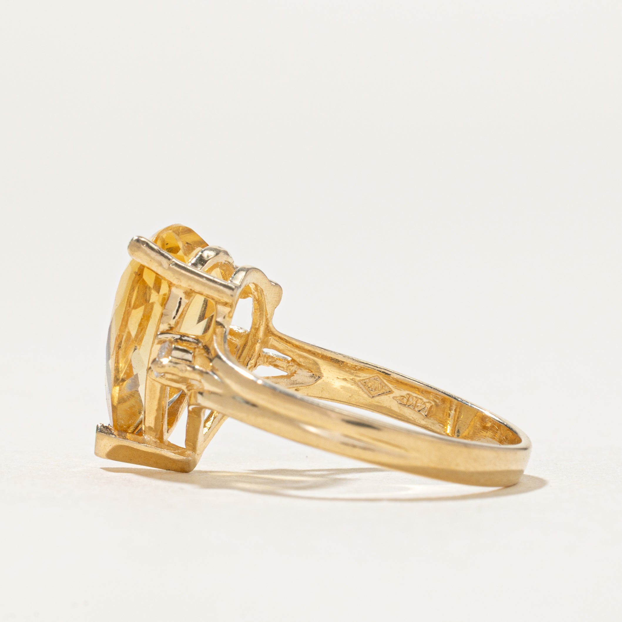 Pear Cut Citrine & Diamond Ring | 2.60ct, 0.08ctw | SZ 6.5