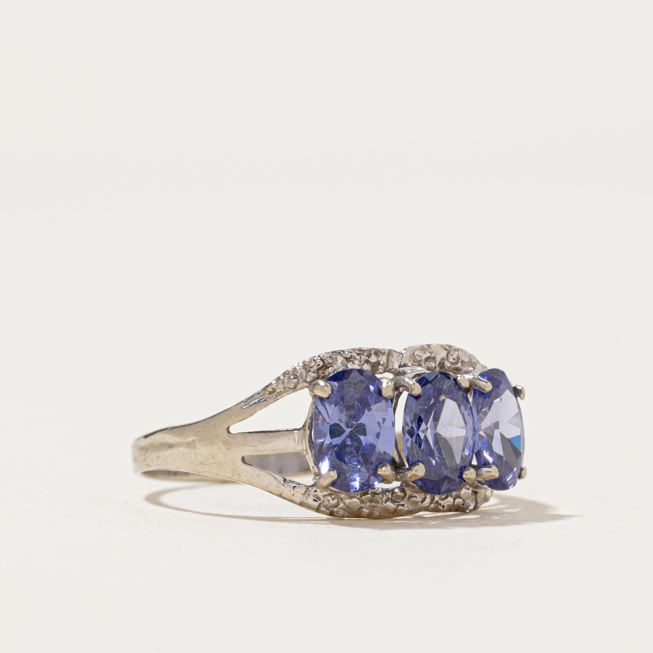 Three Stone Tanzanite & Diamond Ring | 1.10ctw, 0.01ctw | SZ 6.75