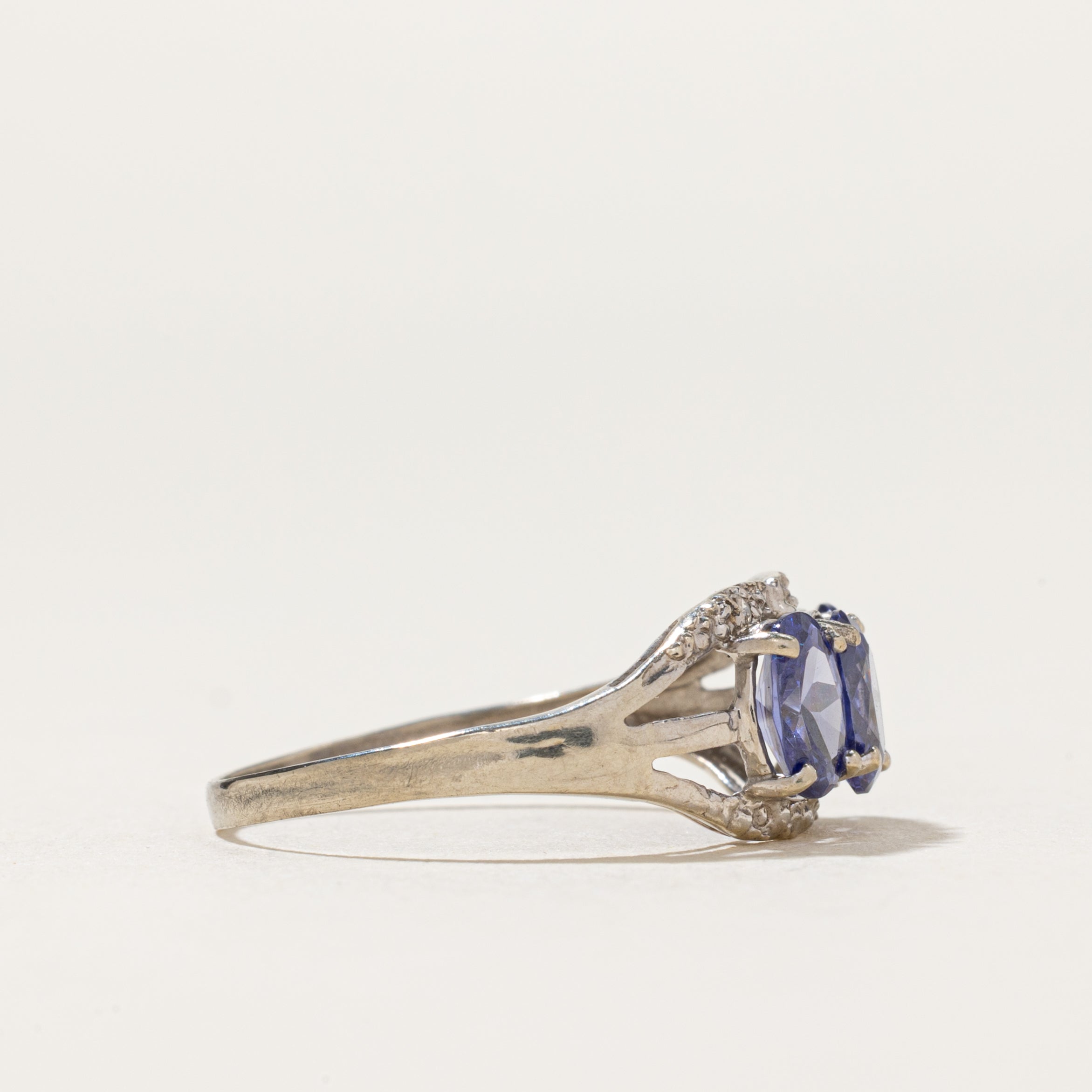 Three Stone Tanzanite & Diamond Ring | 1.10ctw, 0.01ctw | SZ 6.75
