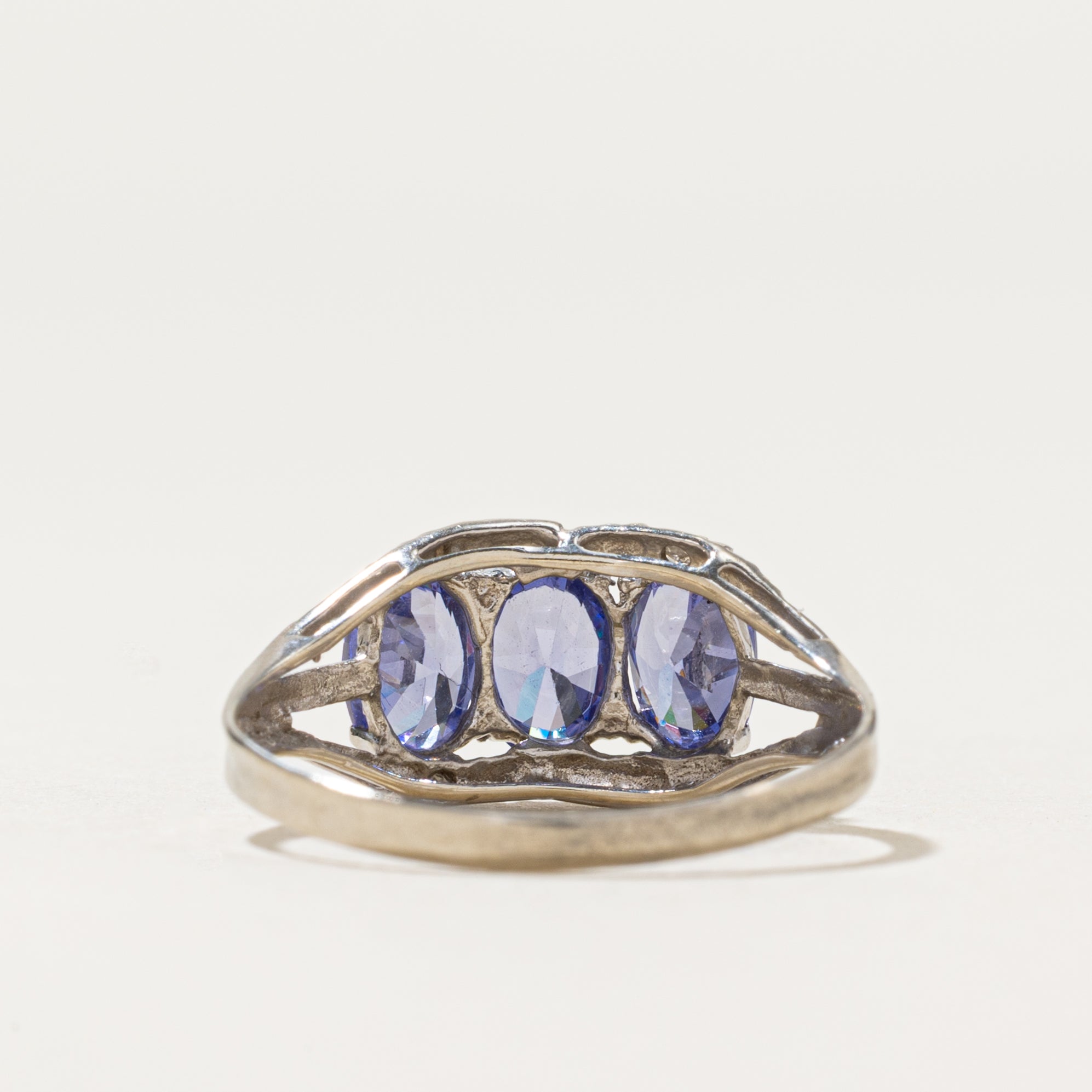 Three Stone Tanzanite & Diamond Ring | 1.10ctw, 0.01ctw | SZ 6.75