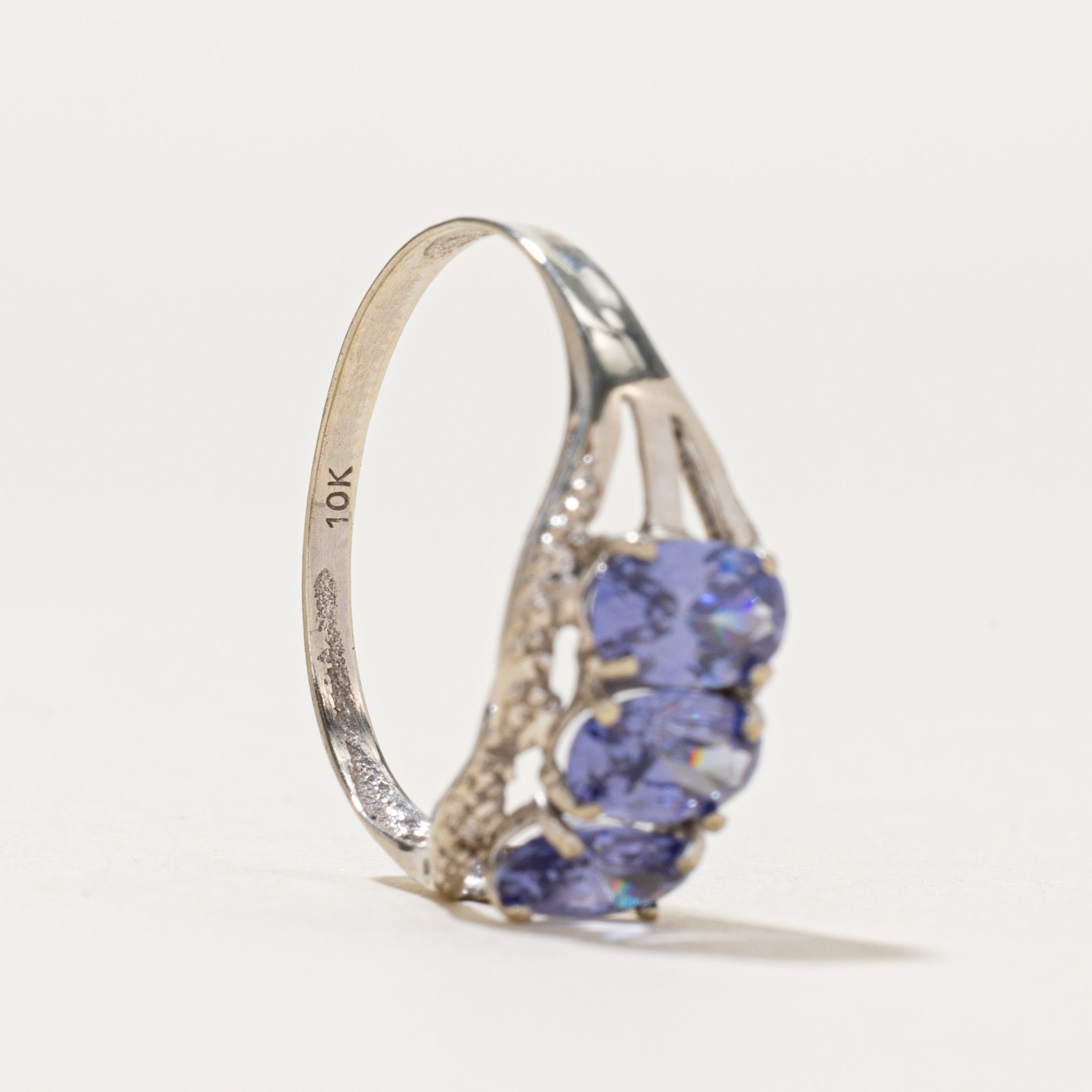 Three Stone Tanzanite & Diamond Ring | 1.10ctw, 0.01ctw | SZ 6.75