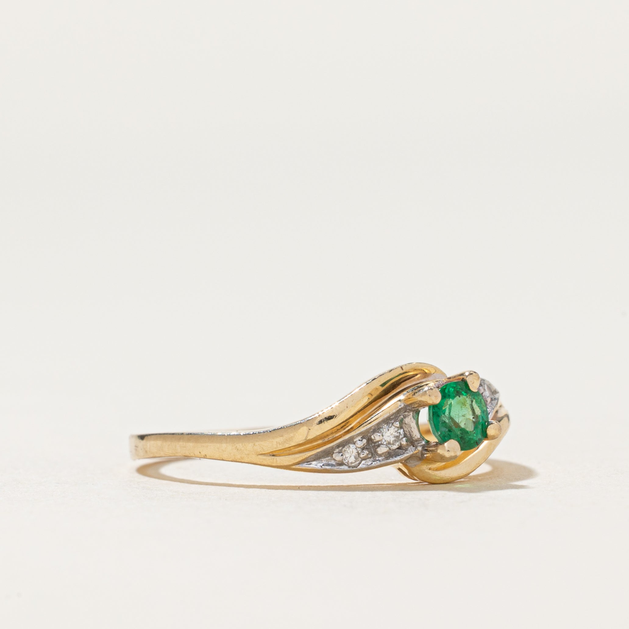 Emerald & Diamond Bypass Ring | 0.13ct, 0.02ctw | SZ 6