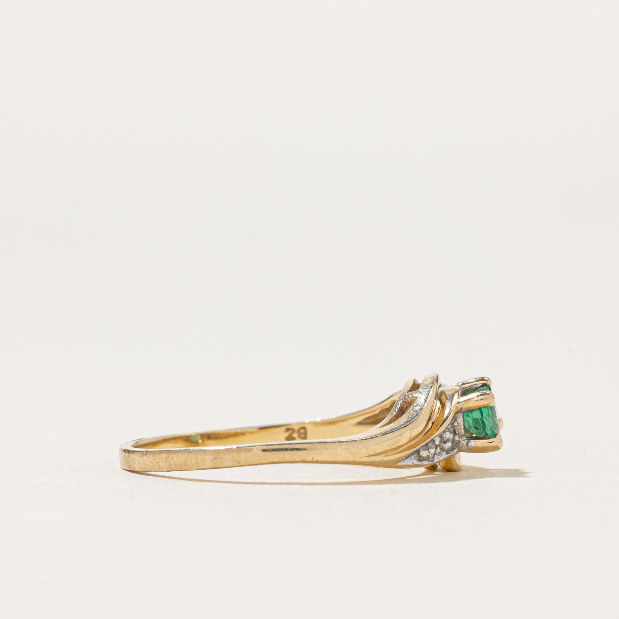 Emerald & Diamond Bypass Ring | 0.13ct, 0.02ctw | SZ 6