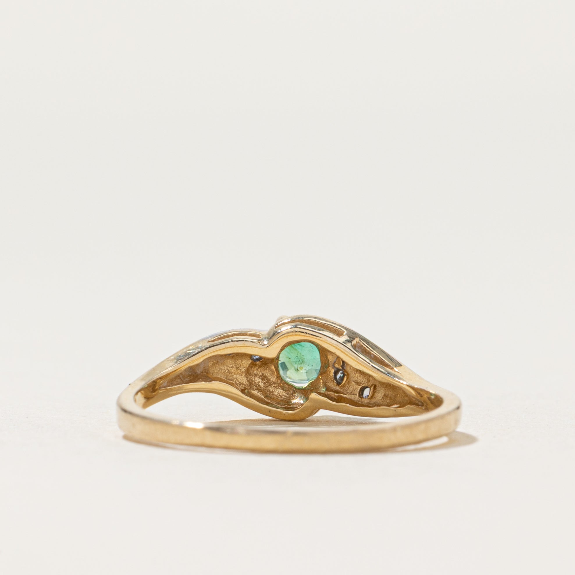 Emerald & Diamond Bypass Ring | 0.13ct, 0.02ctw | SZ 6