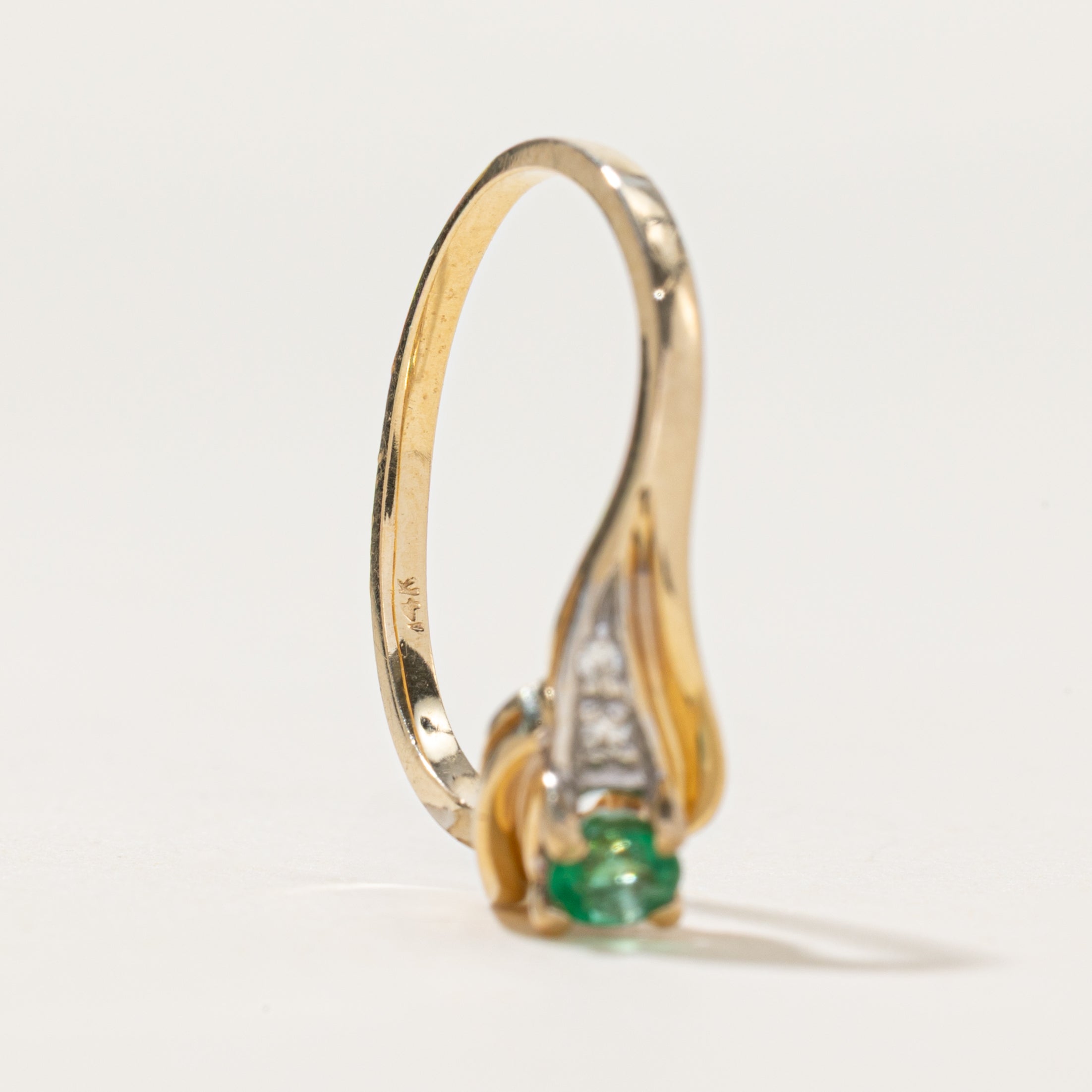 Emerald & Diamond Bypass Ring | 0.13ct, 0.02ctw | SZ 6