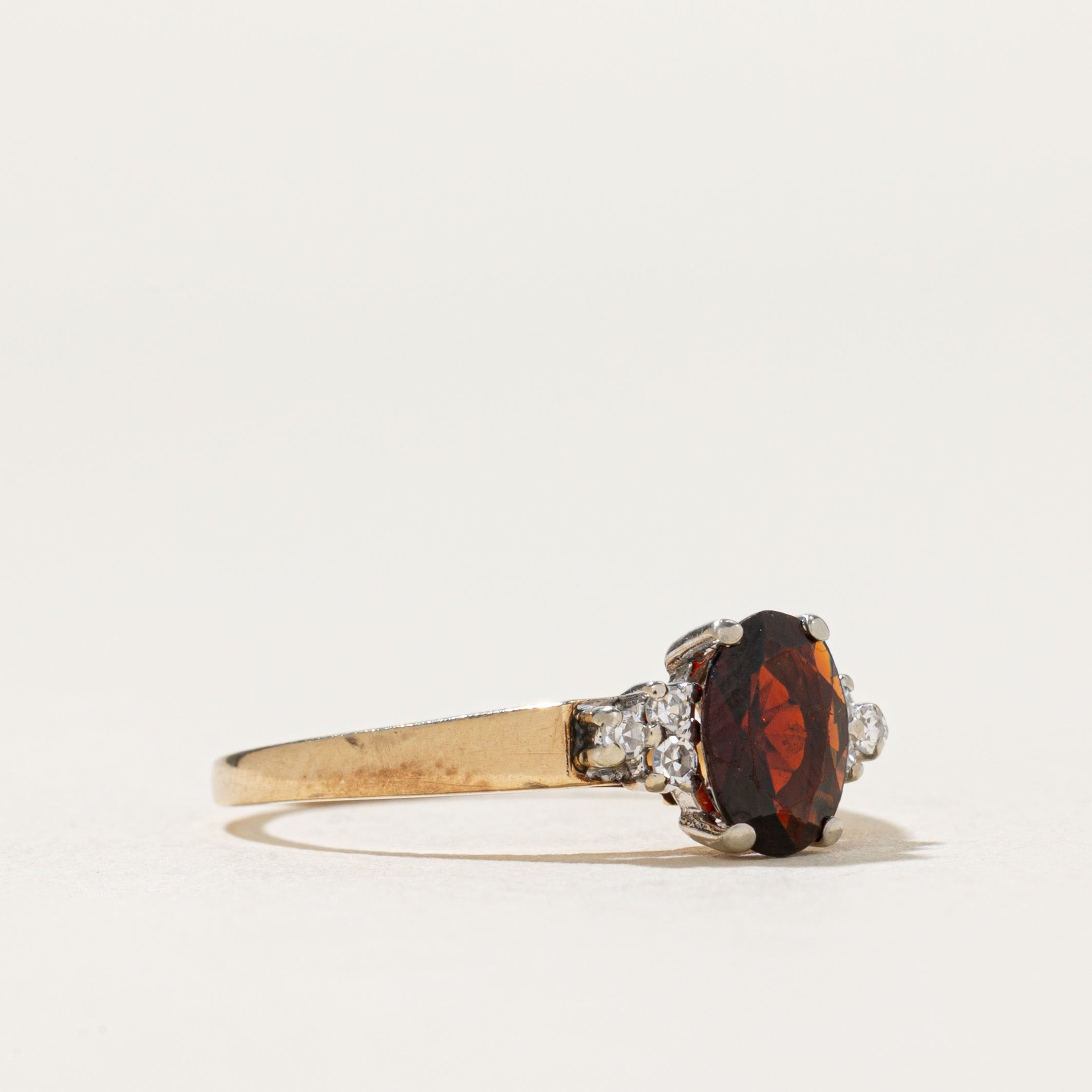 Oval Cut Garnet & Diamond Ring | 0.70ct, 0.06ctw | SZ 6.5