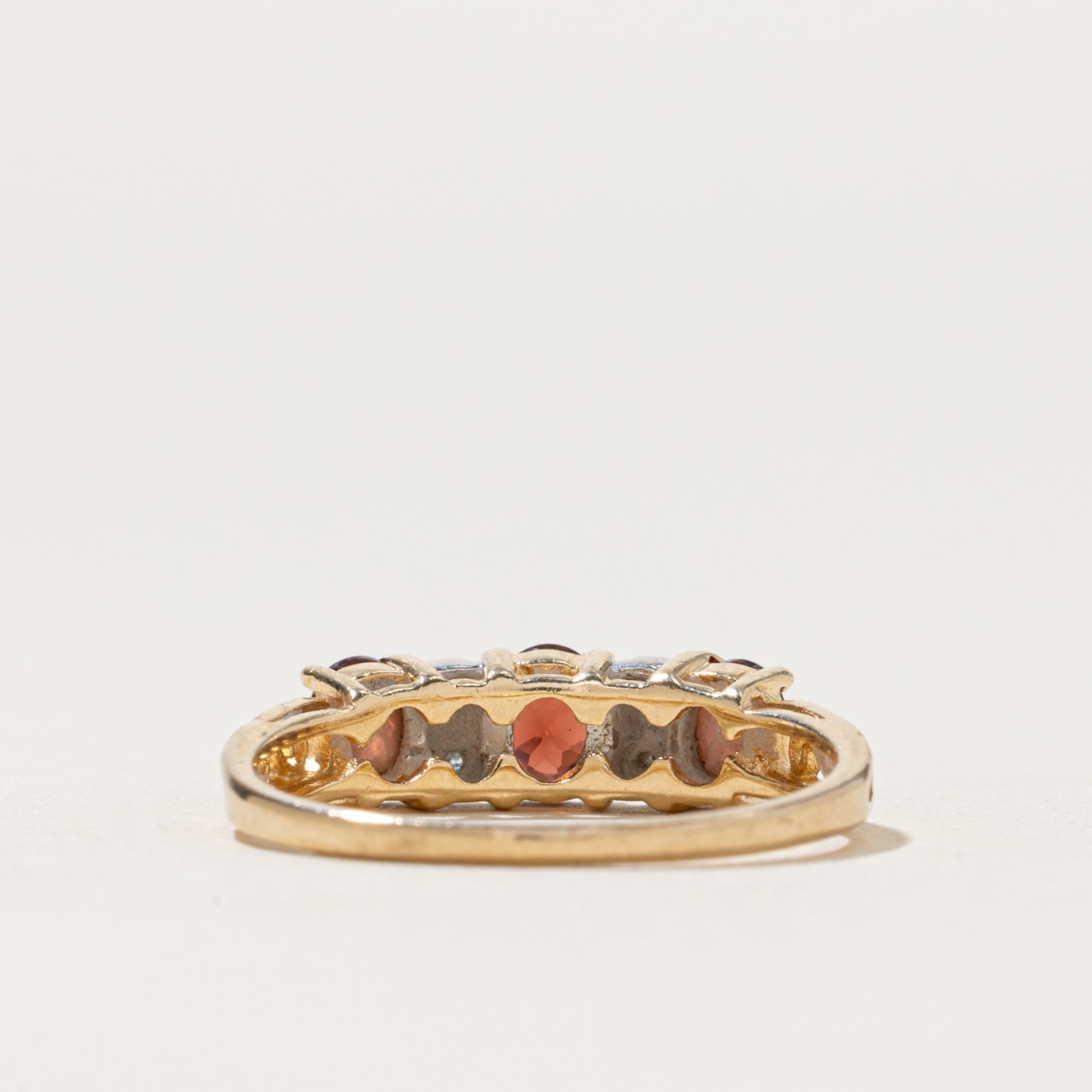 Three Stone Garnet & Diamond Ring | 0.78ctw, 0.02ctw | SZ 5.5