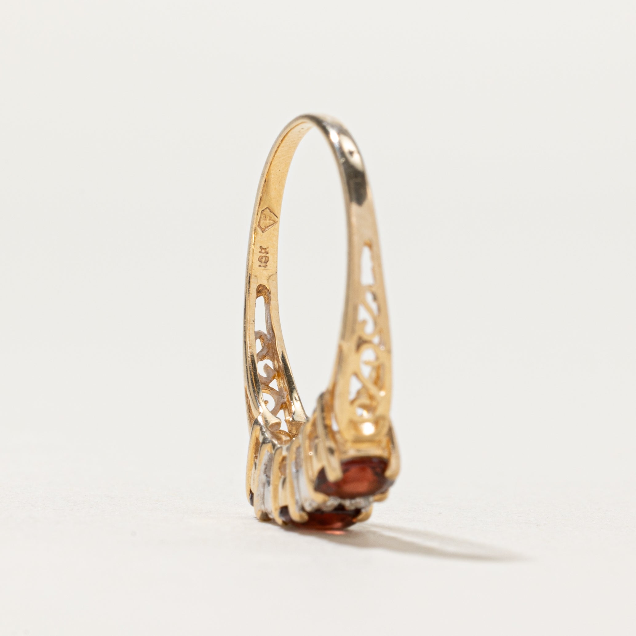 Three Stone Garnet & Diamond Ring | 0.78ctw, 0.02ctw | SZ 5.5