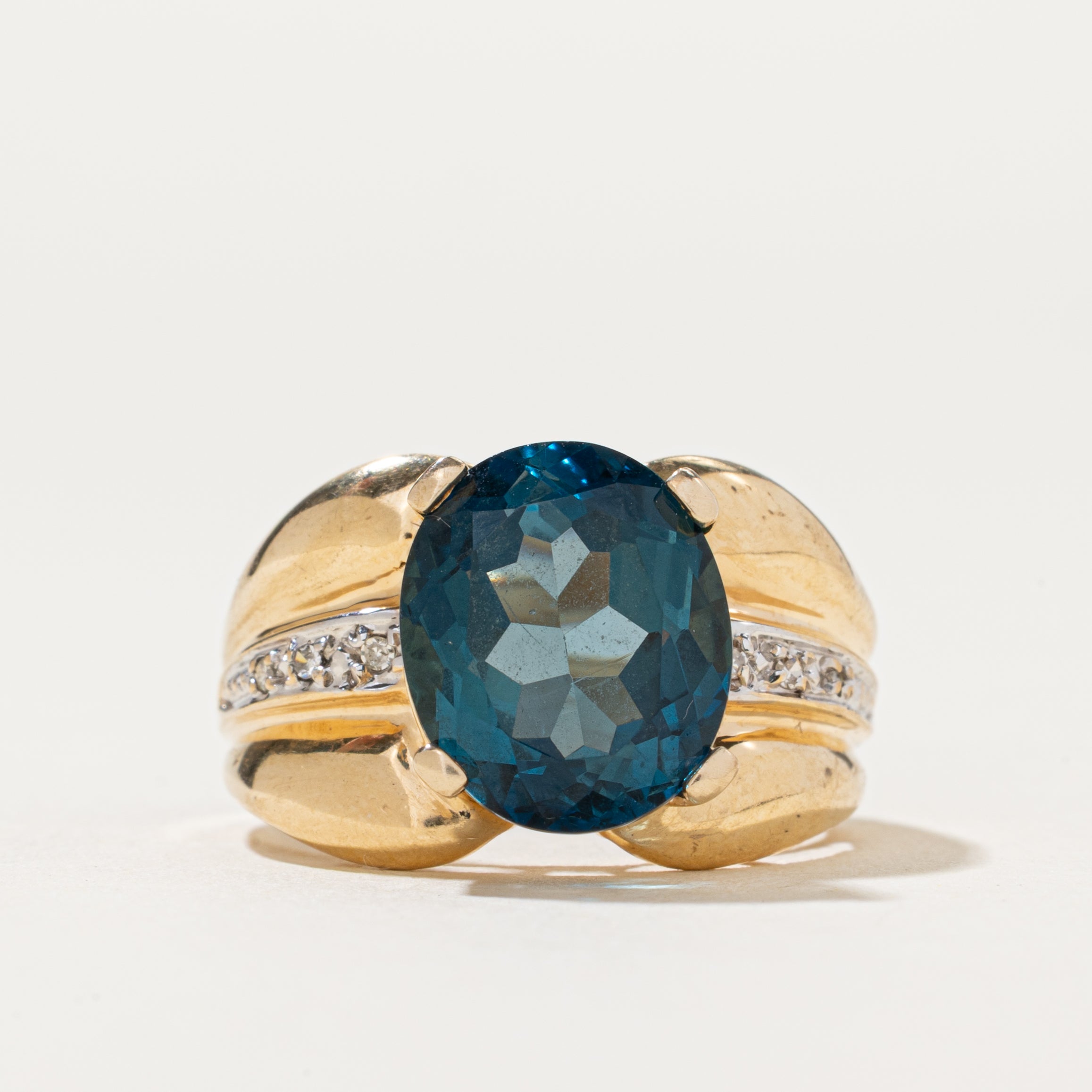 London Blue Topaz & Diamond Cocktail Ring | 5.60ct | 0.03ctw | SZ 7.25