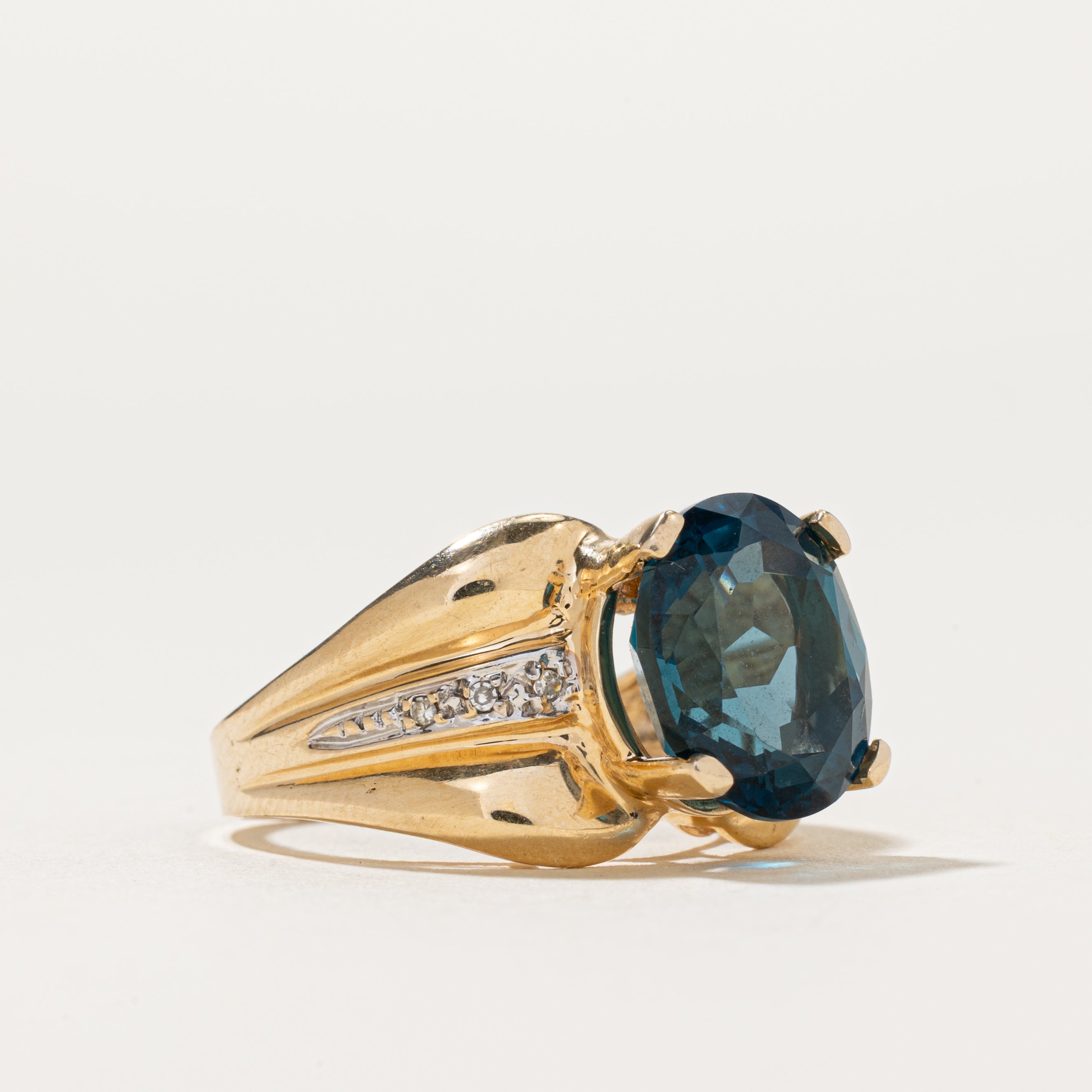 London Blue Topaz & Diamond Cocktail Ring | 5.60ct | 0.03ctw | SZ 7.25