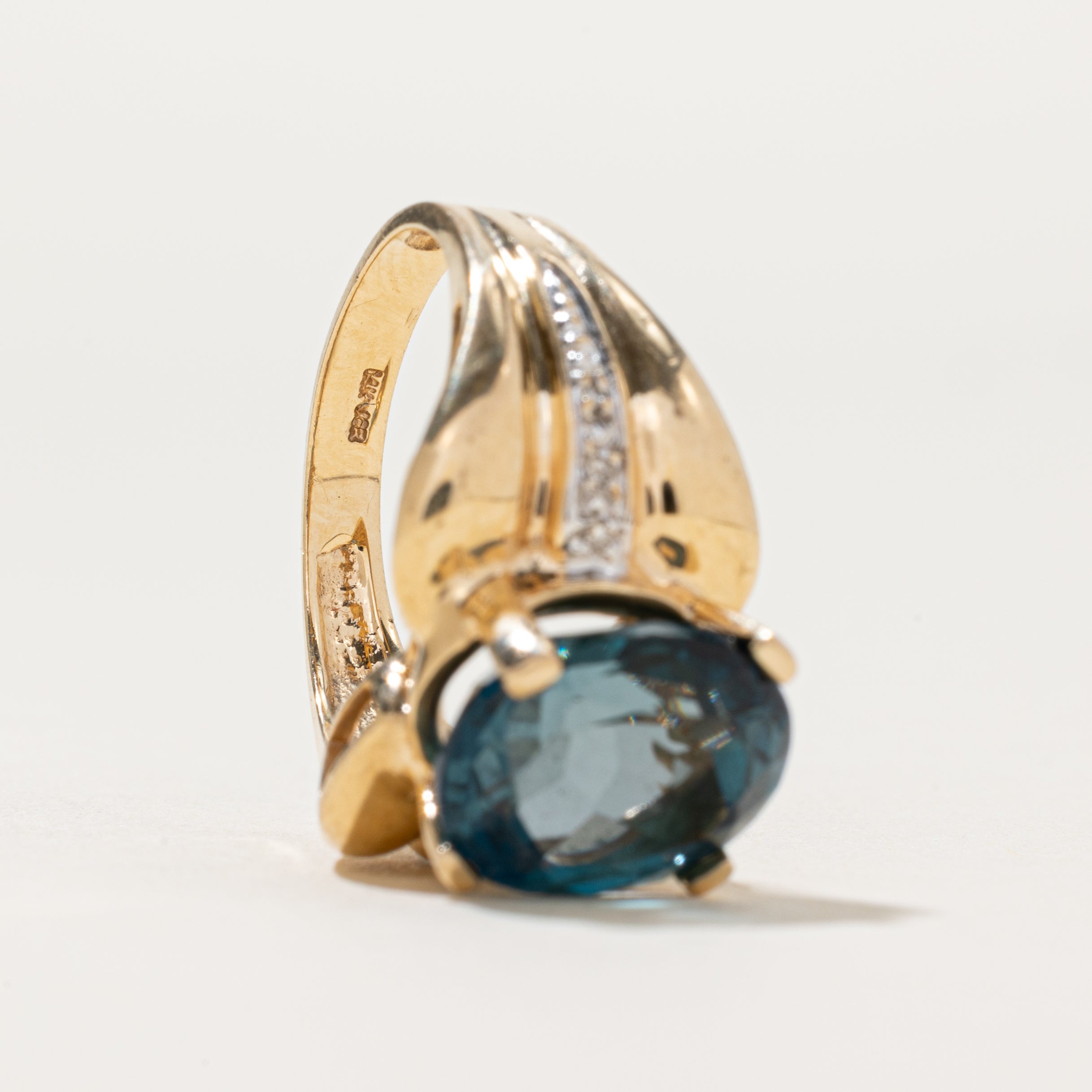 London Blue Topaz & Diamond Cocktail Ring | 5.60ct | 0.03ctw | SZ 7.25