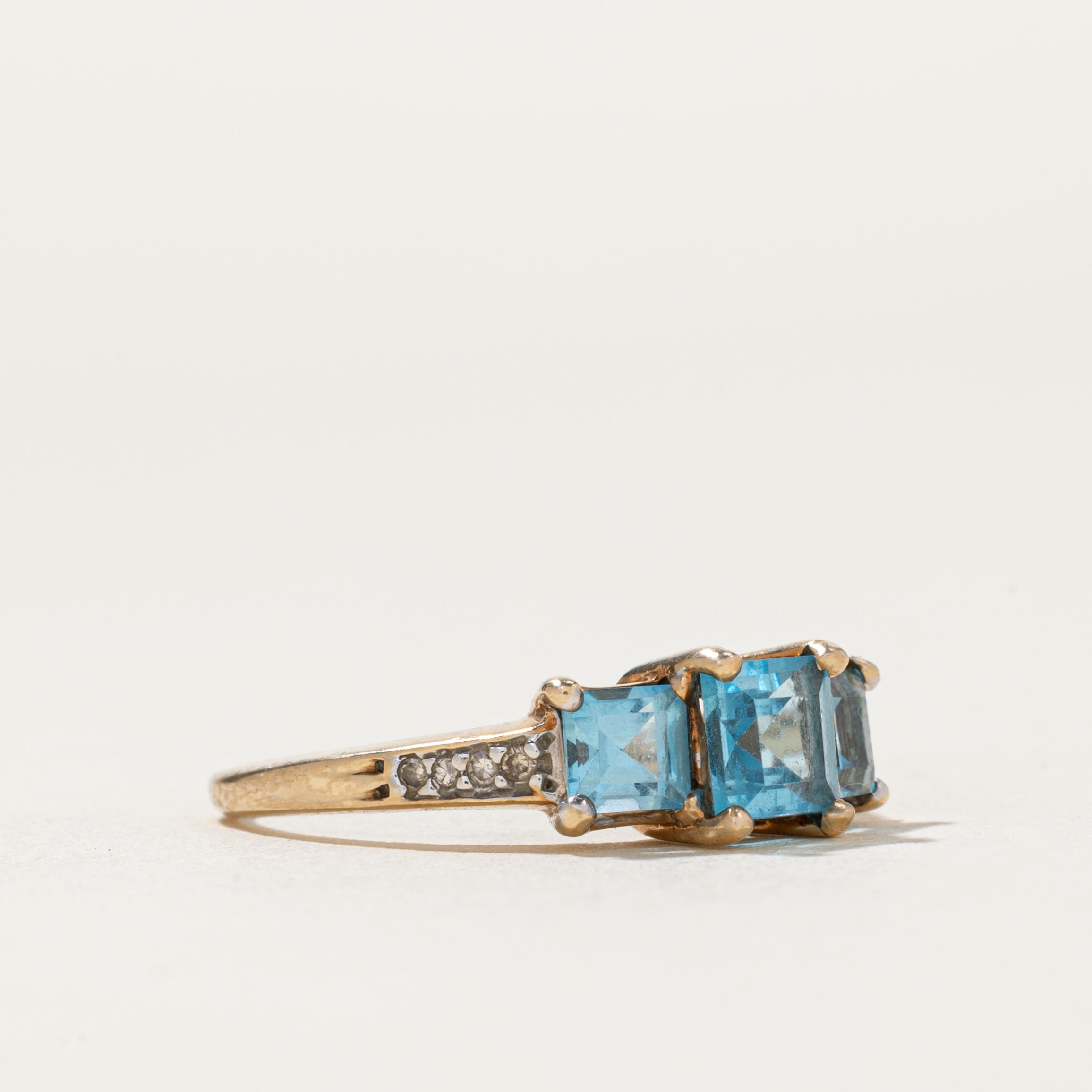 Three Stone Topaz & Diamond Ring | 1.40ctw, 0.04ctw | SZ 7
