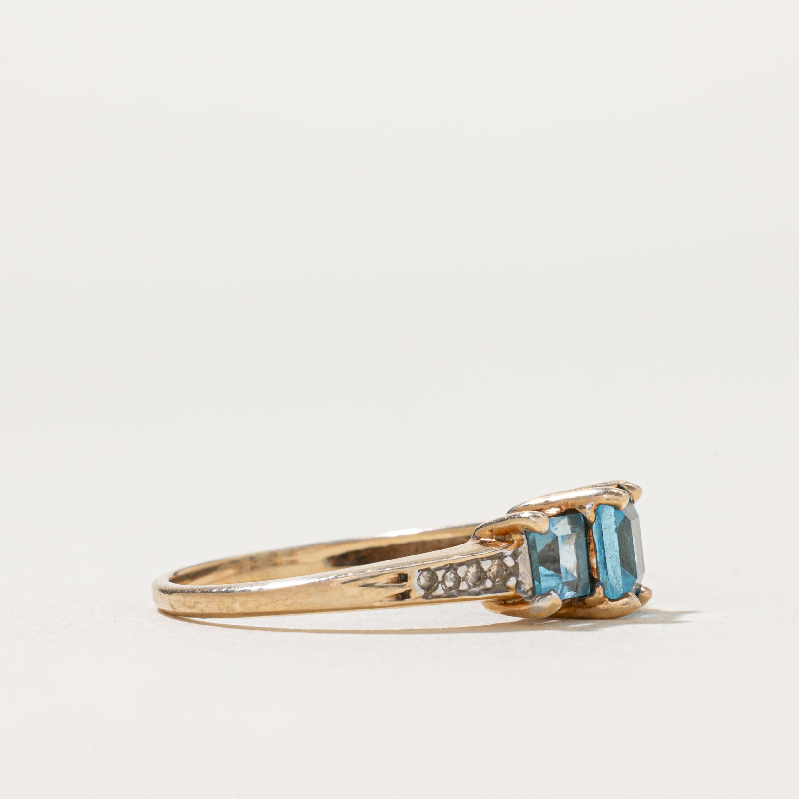 Three Stone Topaz & Diamond Ring | 1.40ctw, 0.04ctw | SZ 7