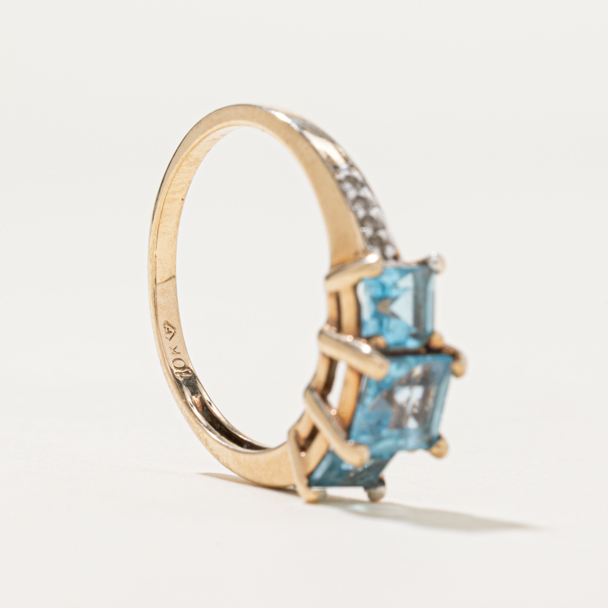 Three Stone Topaz & Diamond Ring | 1.40ctw, 0.04ctw | SZ 7