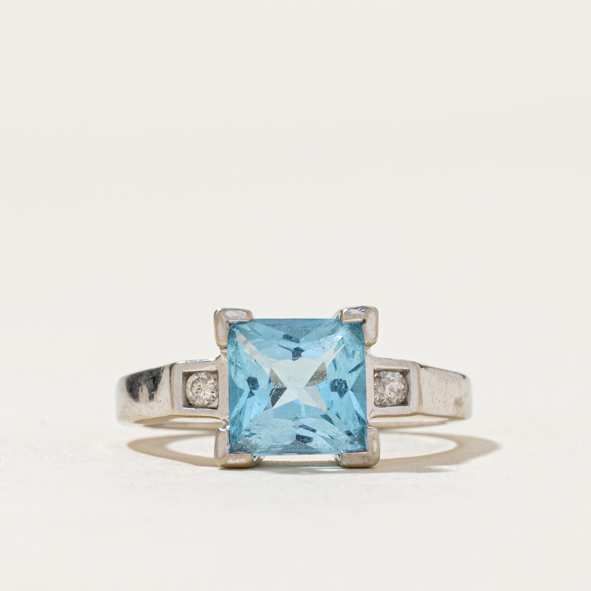 Square Cut Topaz & Diamond Ring | 1.72ct, 0.03ctw | SZ 4.75