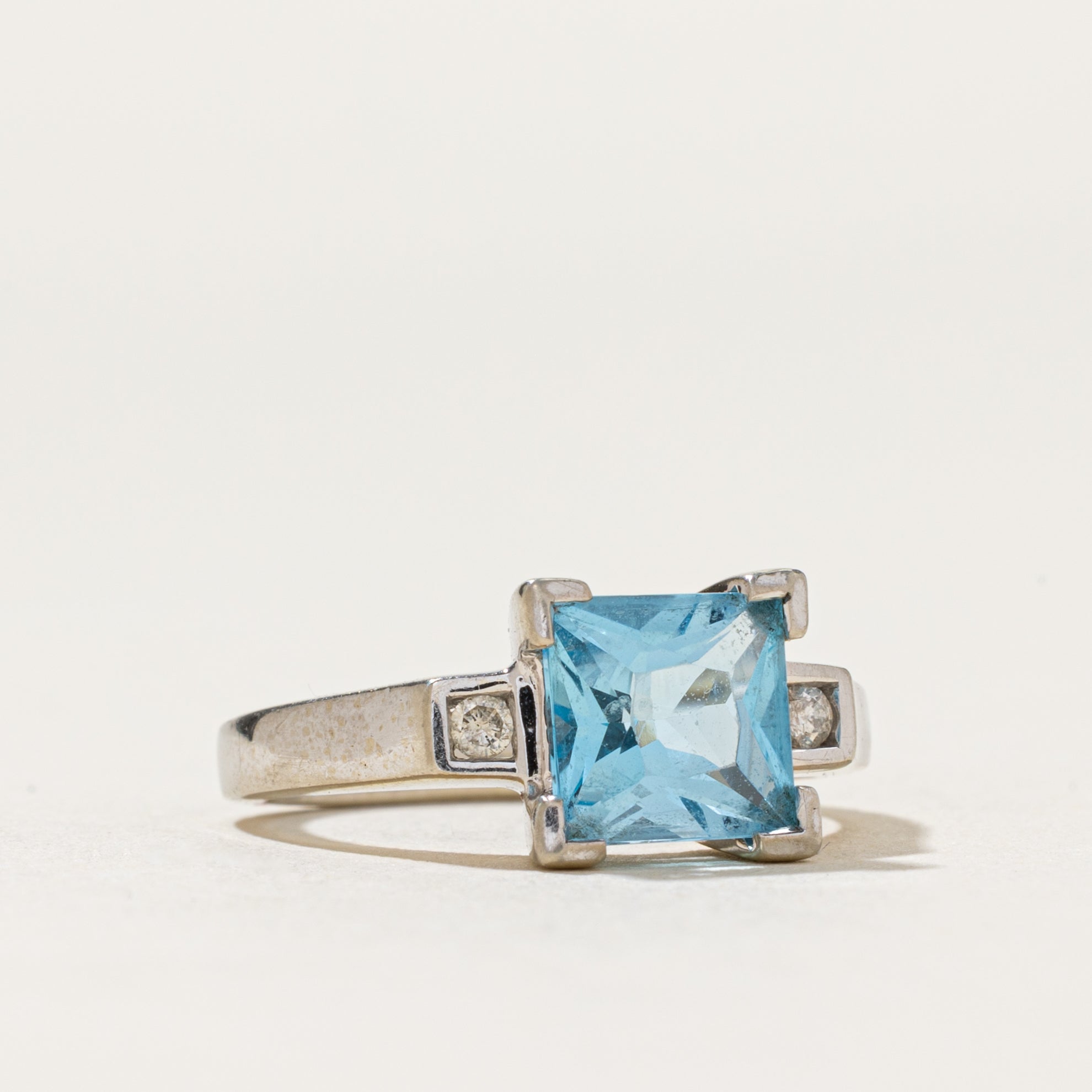 Square Cut Topaz & Diamond Ring | 1.72ct, 0.03ctw | SZ 4.75