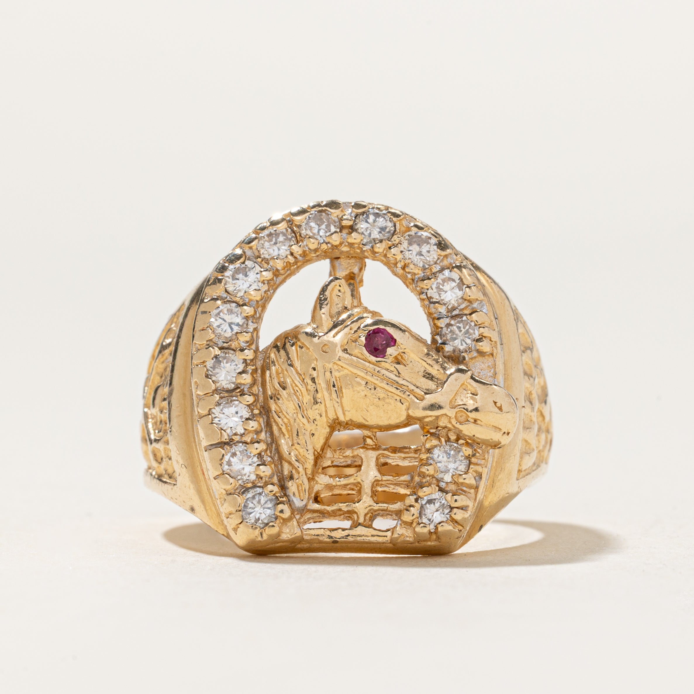 Diamond & Ruby Horse Ring | 0.40ctw, 0.01ct | SZ 9.5