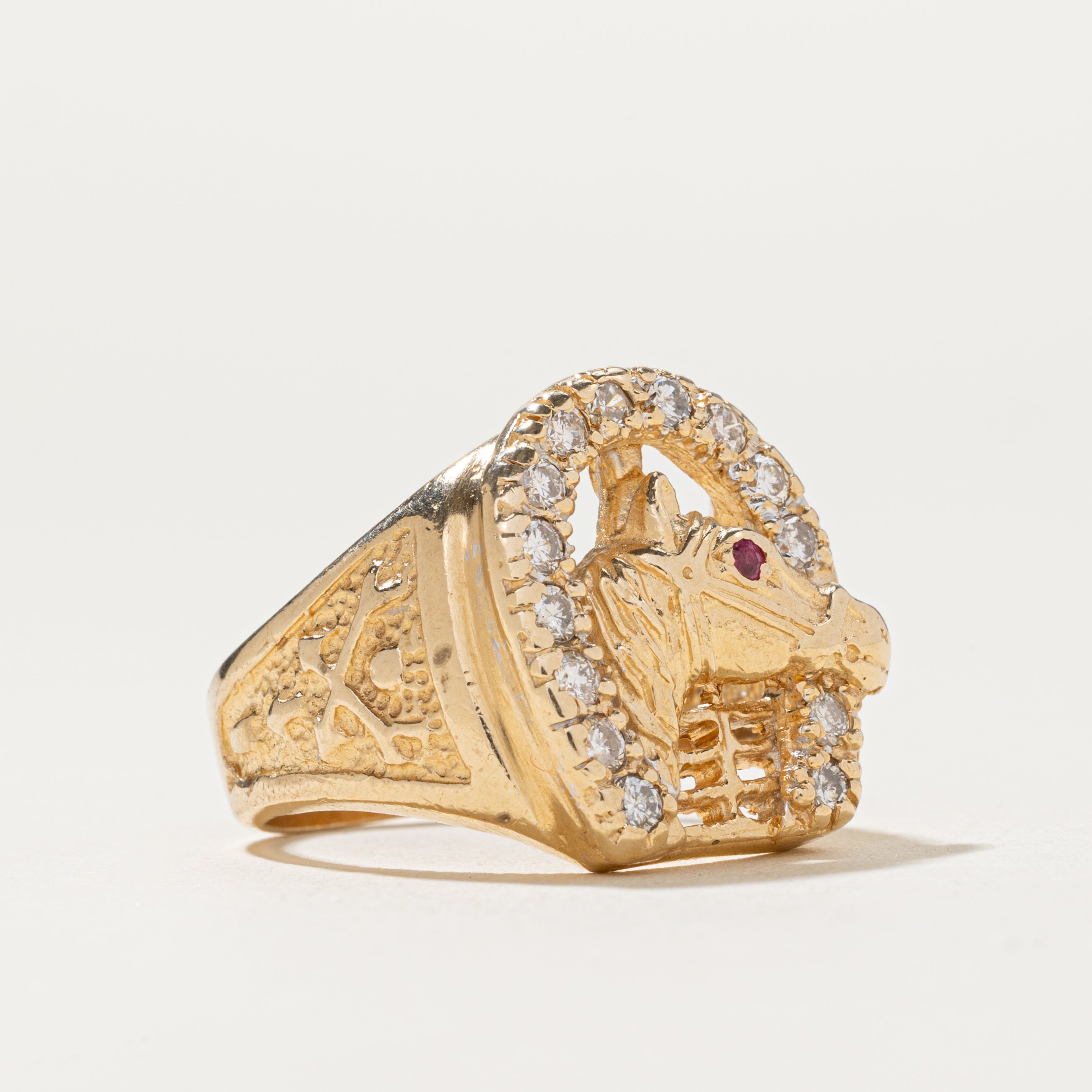 Diamond & Ruby Horse Ring | 0.40ctw, 0.01ct | SZ 9.5