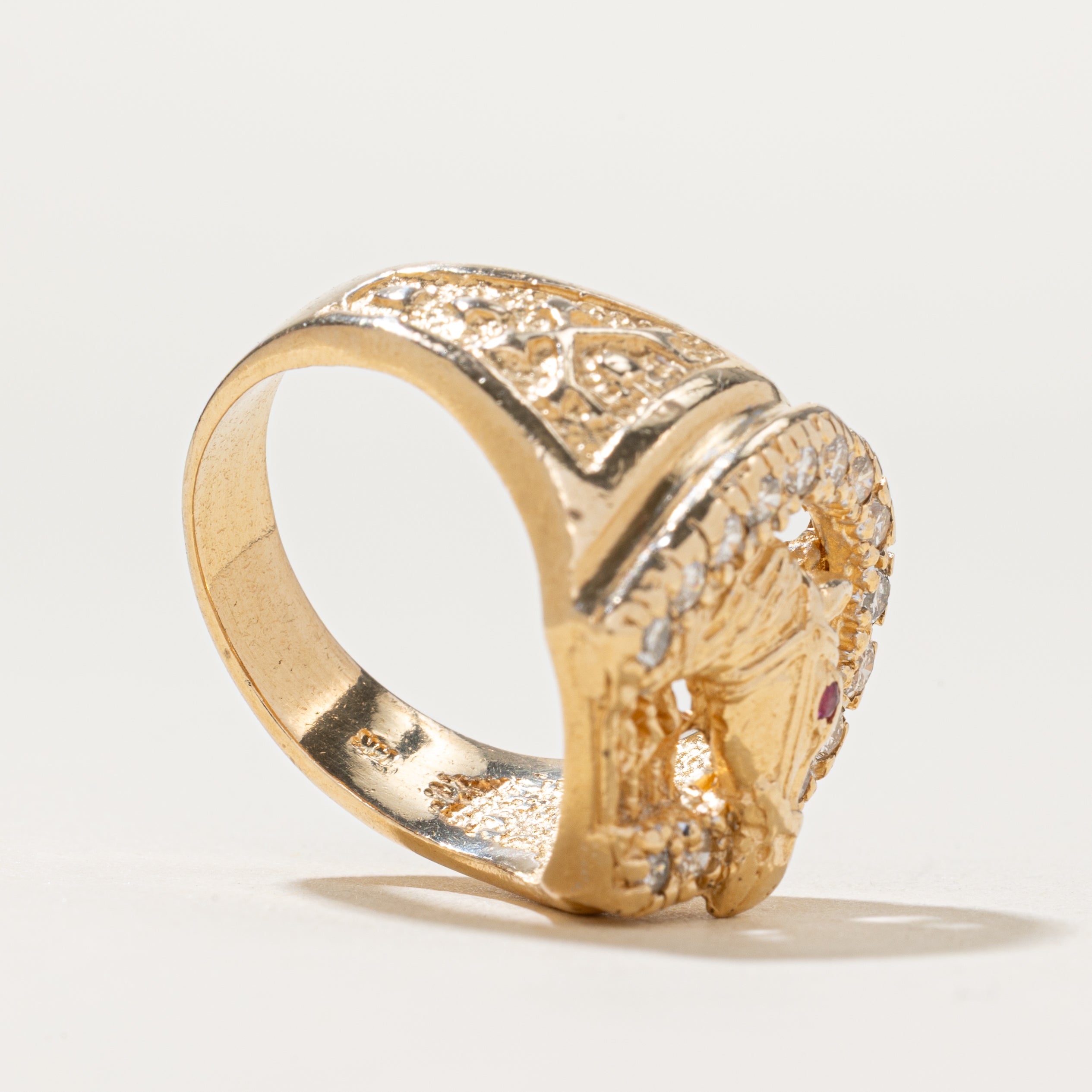 Diamond & Ruby Horse Ring | 0.40ctw, 0.01ct | SZ 9.5