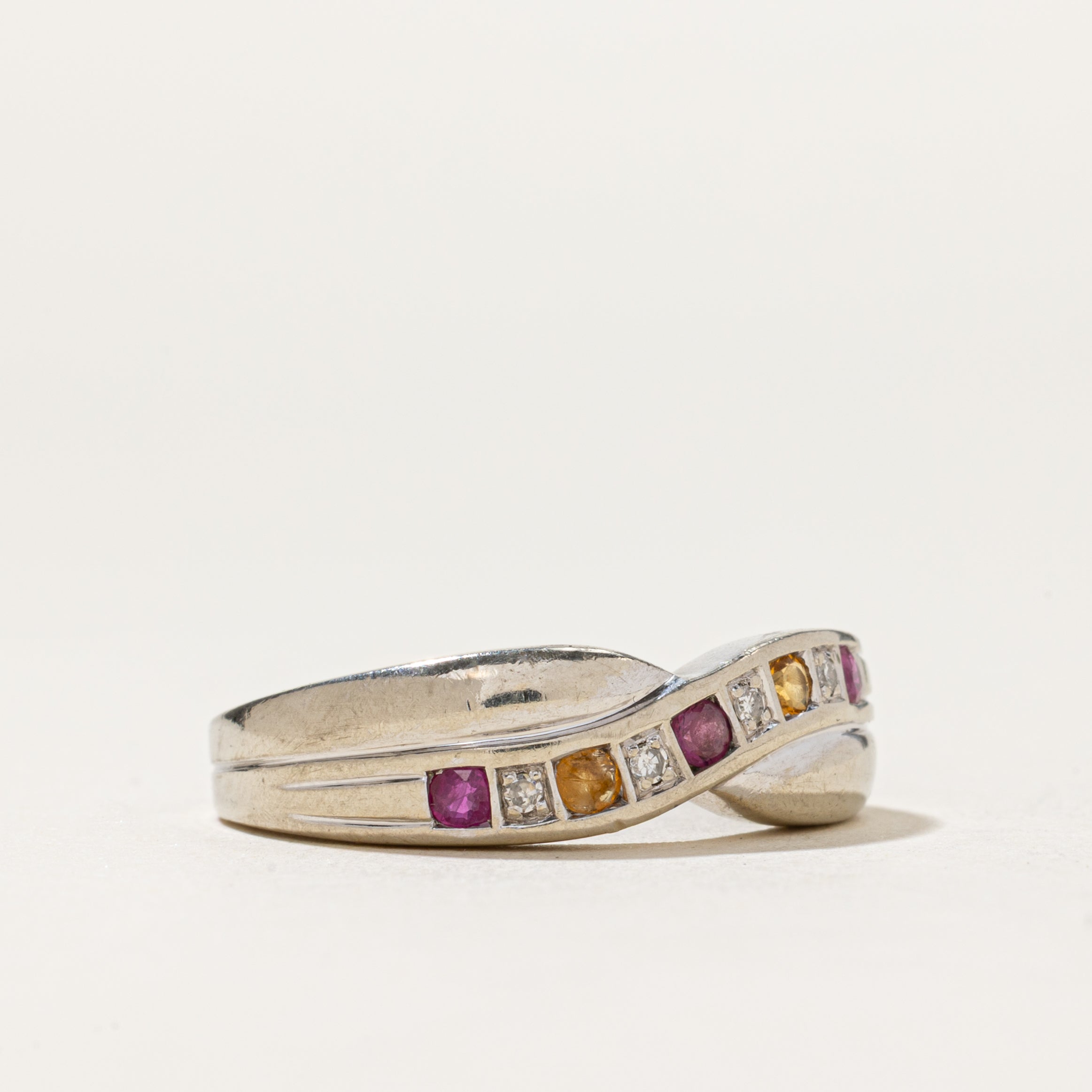 Mixed Gemstone Crossover Ring | 0.08ctw, 0.02ctw | SZ 8