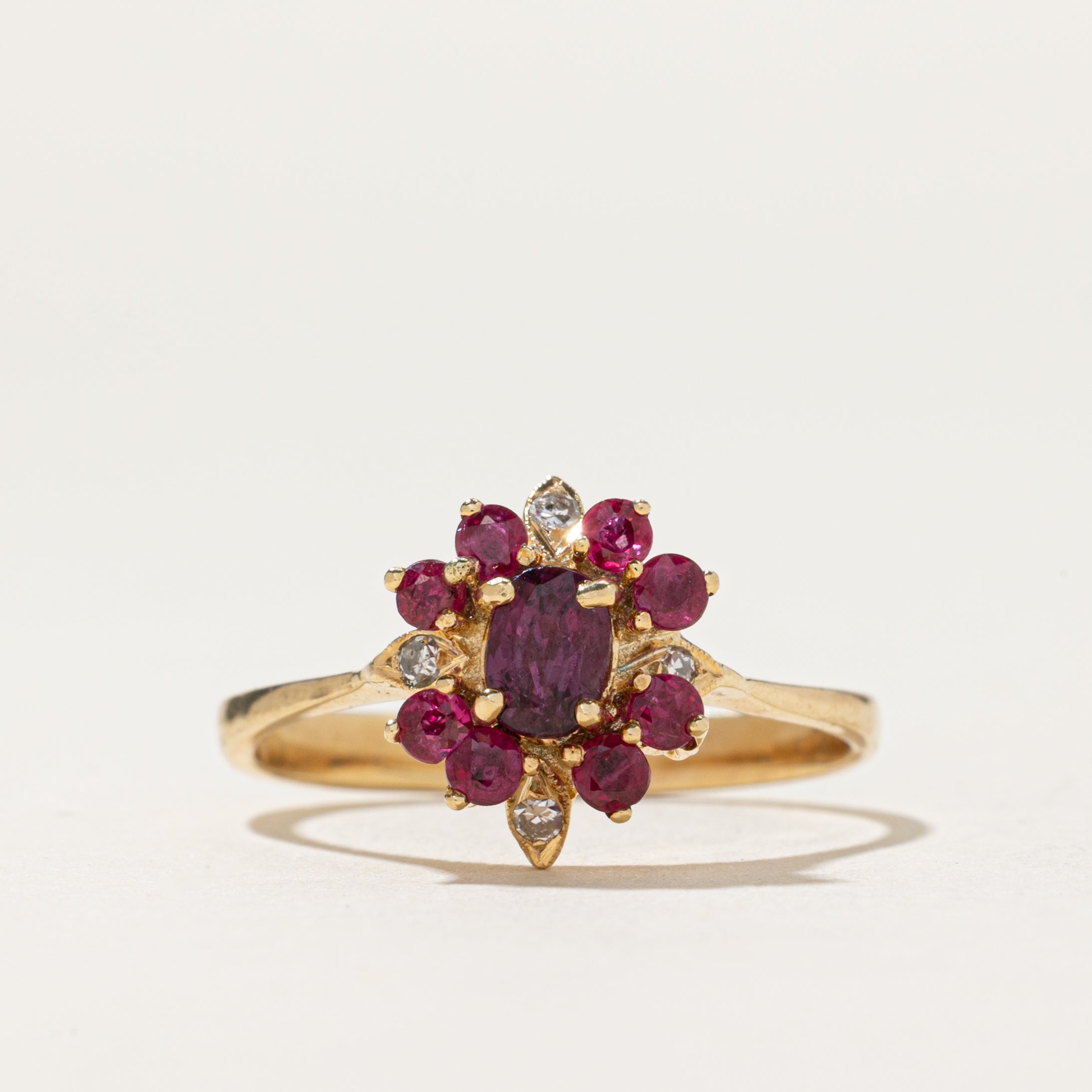 Ruby & Diamond Cluster Ring | 0.45ctw, 0.02ctw | SZ 8.5