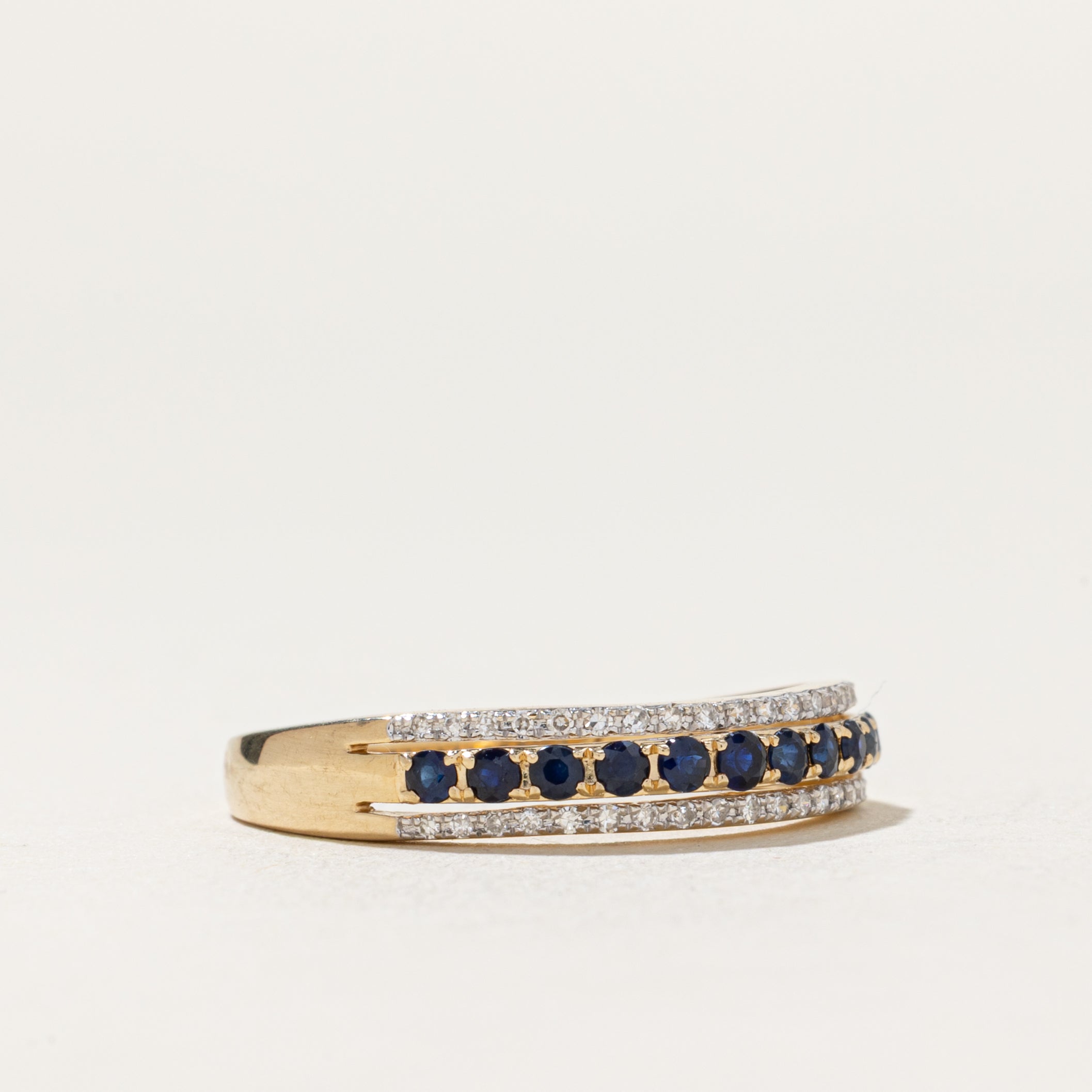 Semi Eternity Sapphire & Diamond Edged Band | 0.16ctw, 0.036ctw | SZ 7