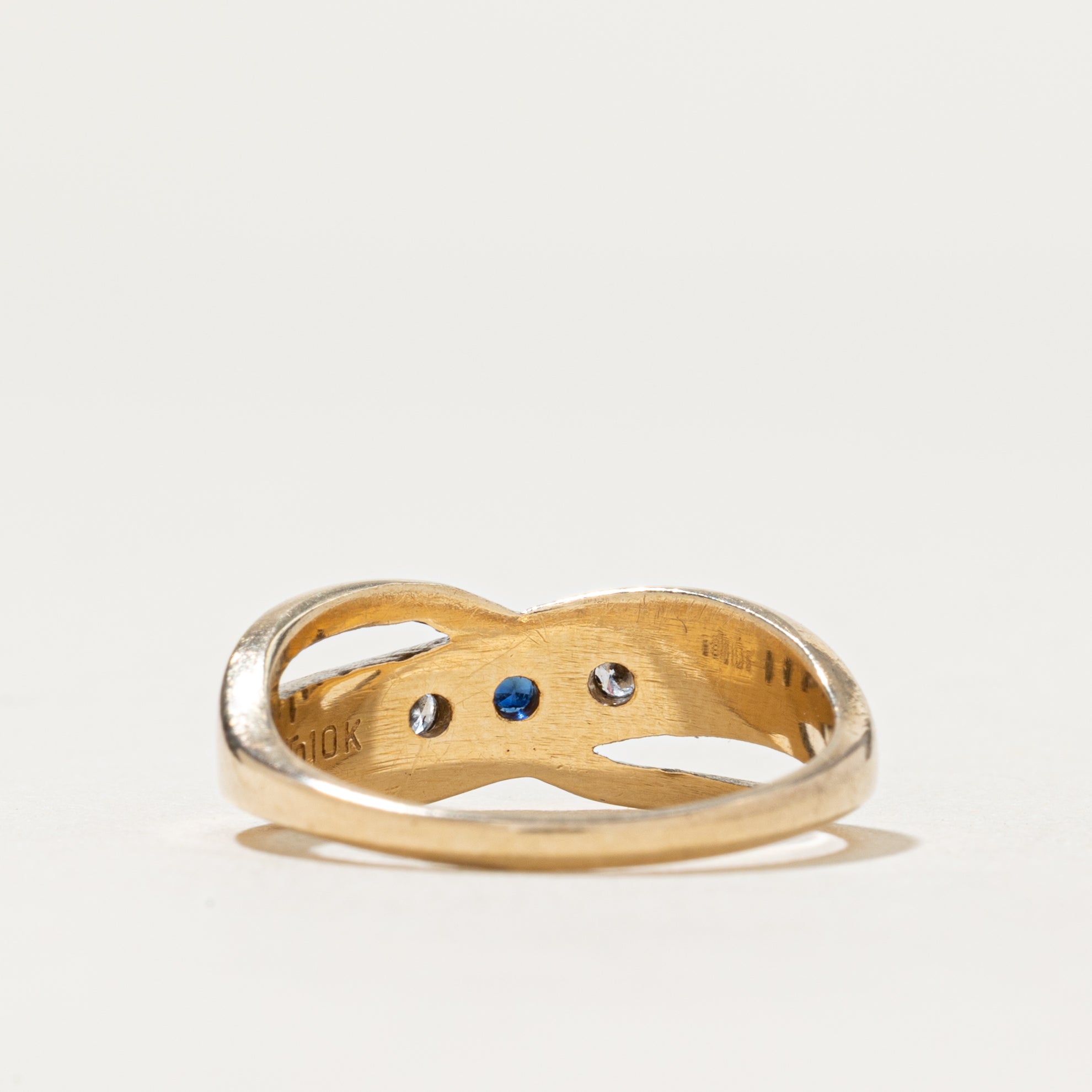 Three Stone Sapphire & Diamond Cross Over Ring | 0.05ct, 0.025ctw | SZ 6