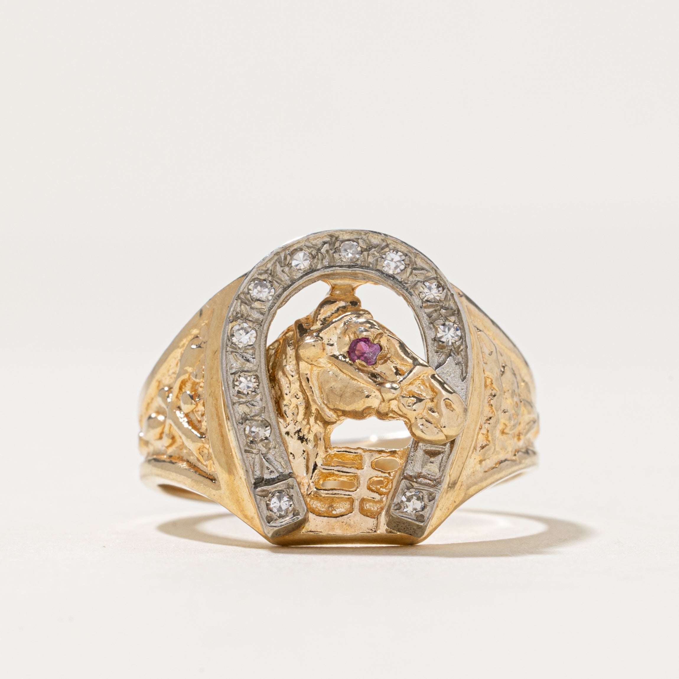 Diamond & Ruby Horseshoe Ring | 0.10ctw, 0.01ct | SZ 9.5