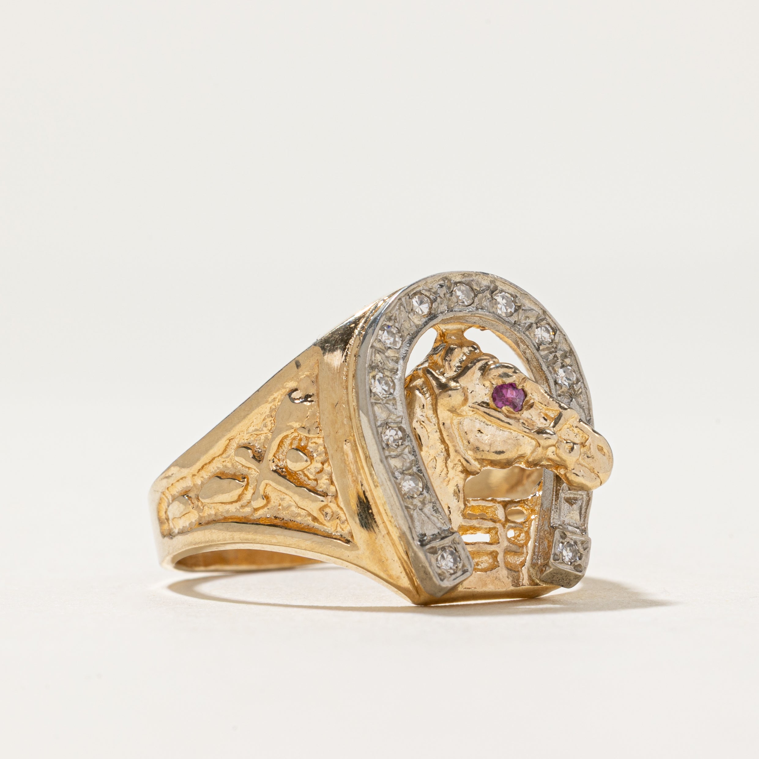 Diamond & Ruby Horseshoe Ring | 0.10ctw, 0.01ct | SZ 9.5