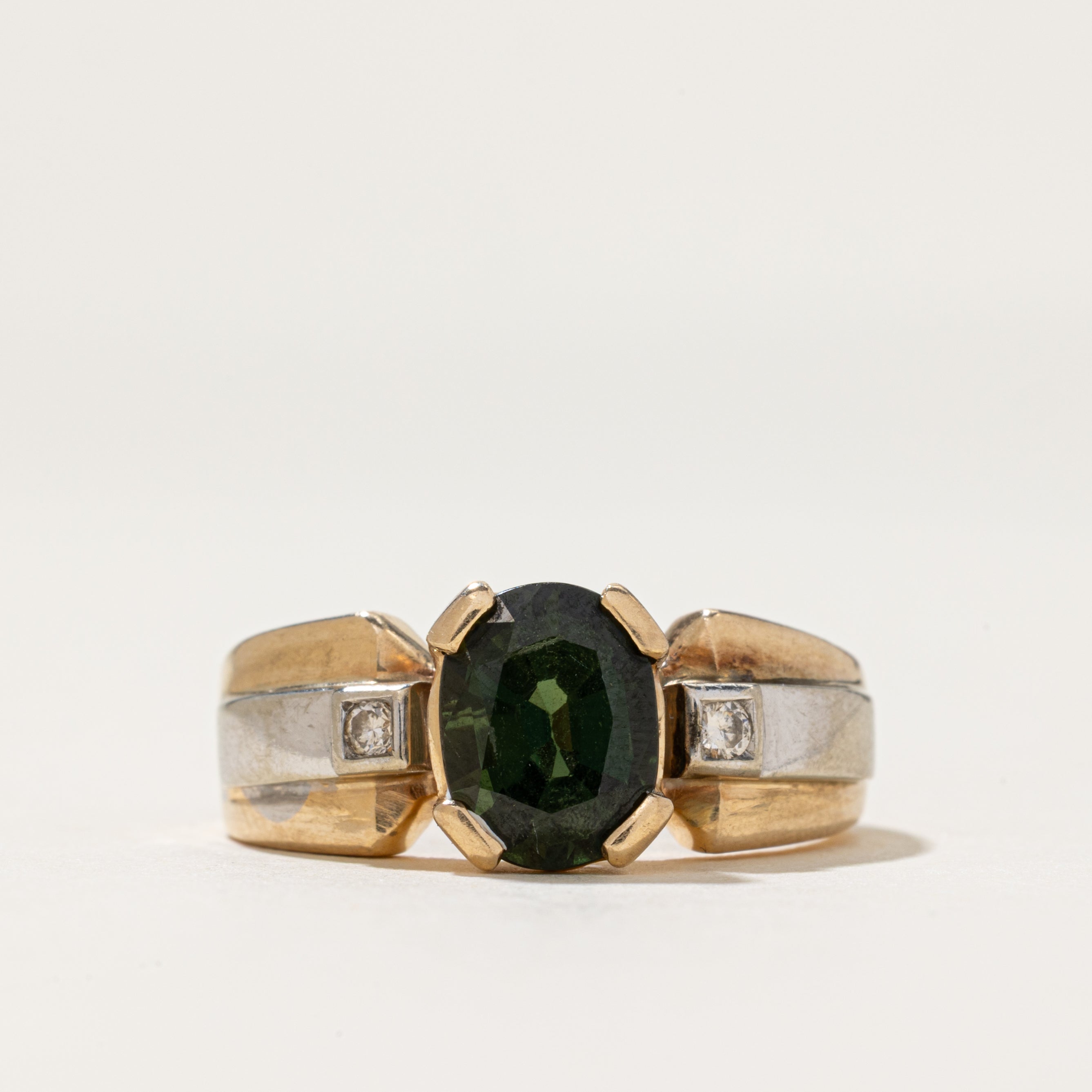 Two Tone Gold Green Sapphire & Diamond Ring | 2.00ct, 0.03ctw | SZ 7.5