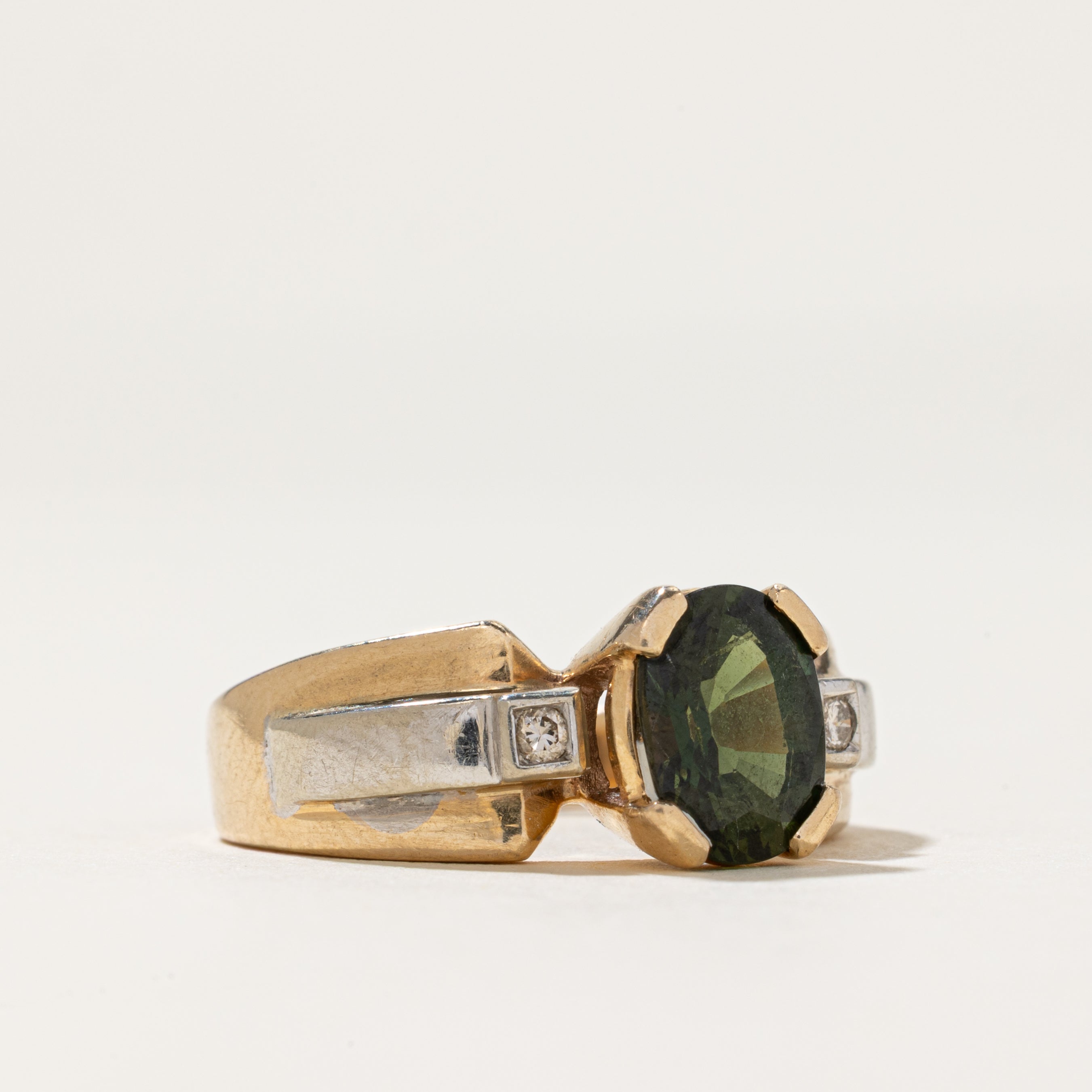 Two Tone Gold Green Sapphire & Diamond Ring | 2.00ct, 0.03ctw | SZ 7.5
