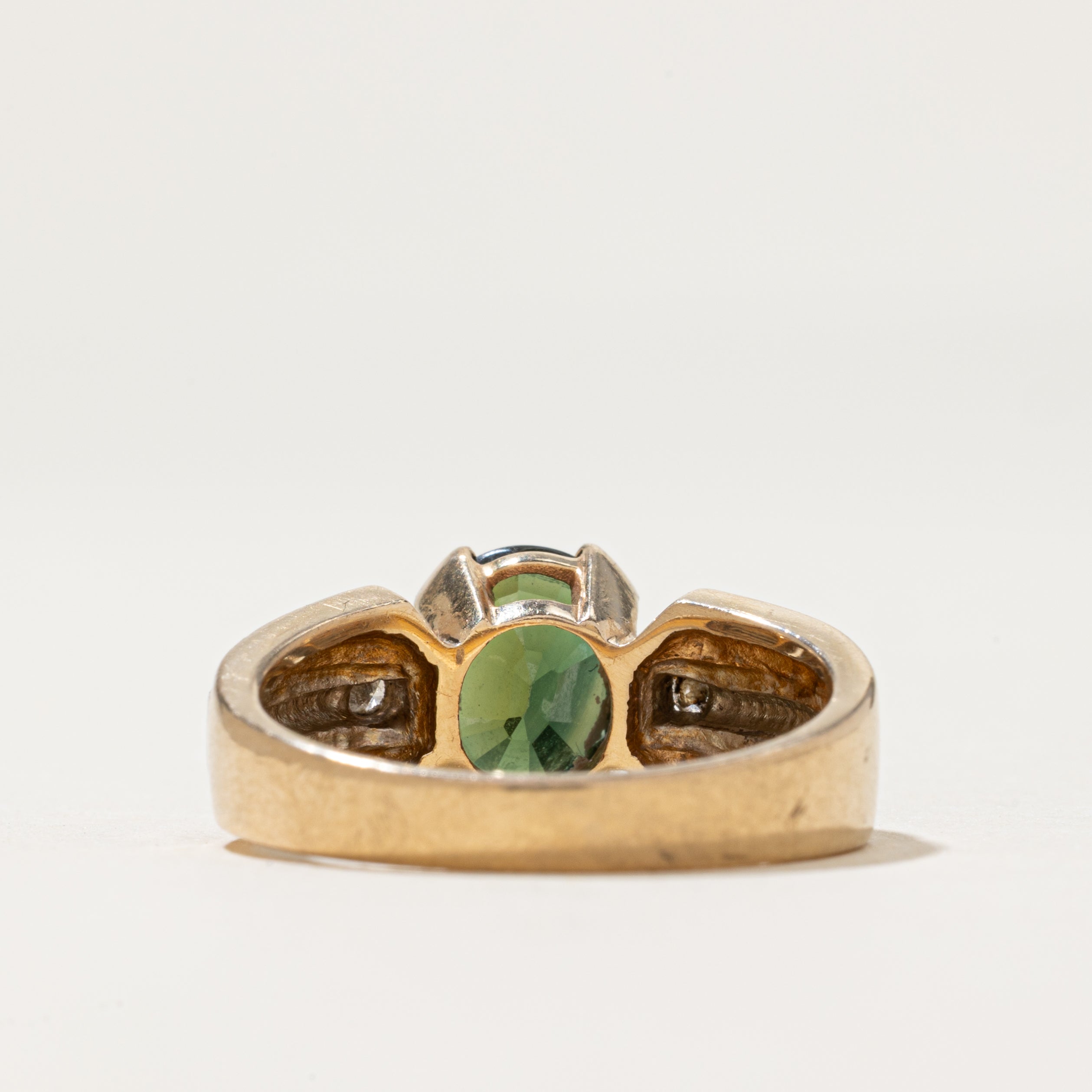 Two Tone Gold Green Sapphire & Diamond Ring | 2.00ct, 0.03ctw | SZ 7.5