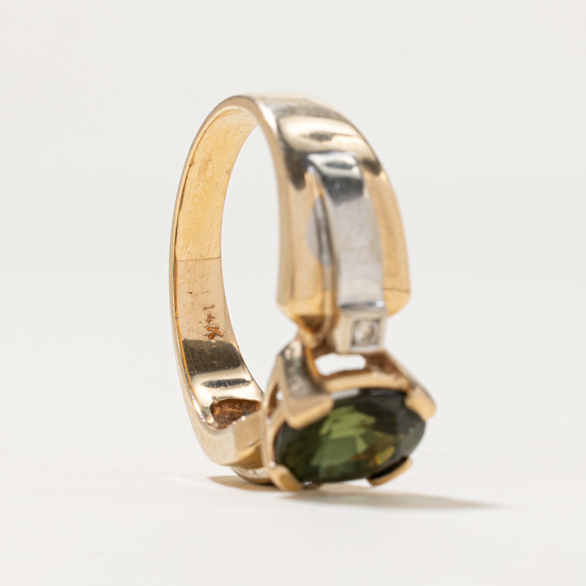 Two Tone Gold Green Sapphire & Diamond Ring | 2.00ct, 0.03ctw | SZ 7.5
