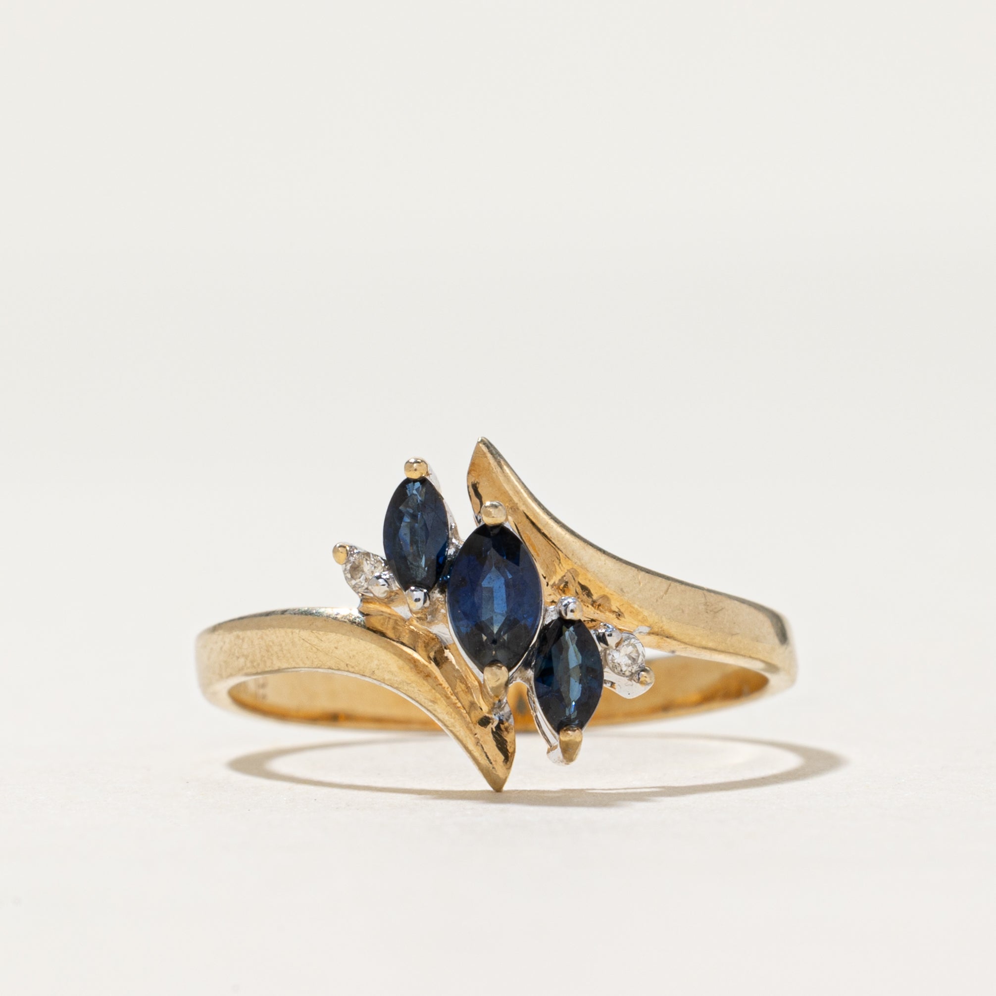 Marquise Cut Sapphire & Diamond Bypass Ring | 0.32ctw, 0.01ctw | SZ 7