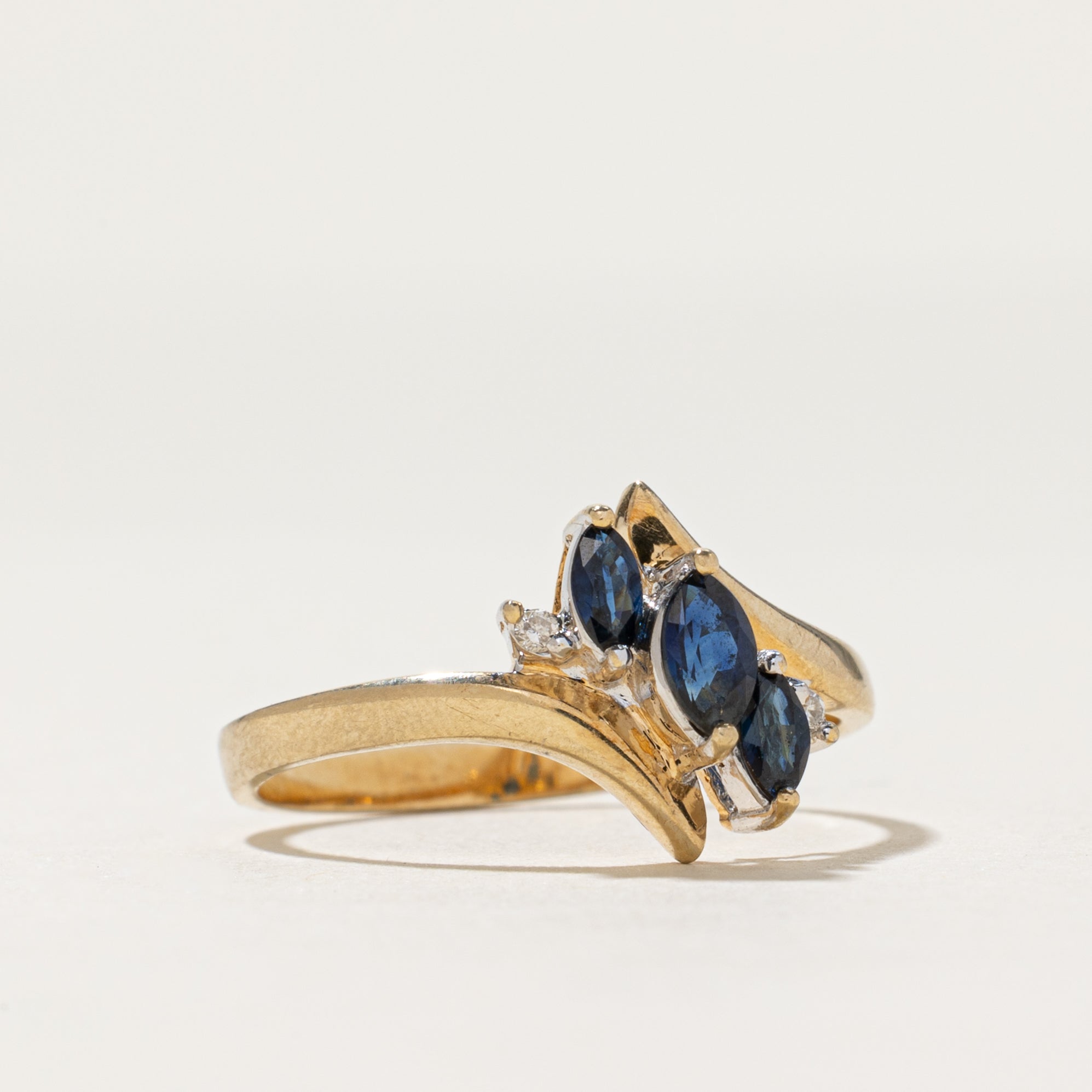Marquise Cut Sapphire & Diamond Bypass Ring | 0.32ctw, 0.01ctw | SZ 7