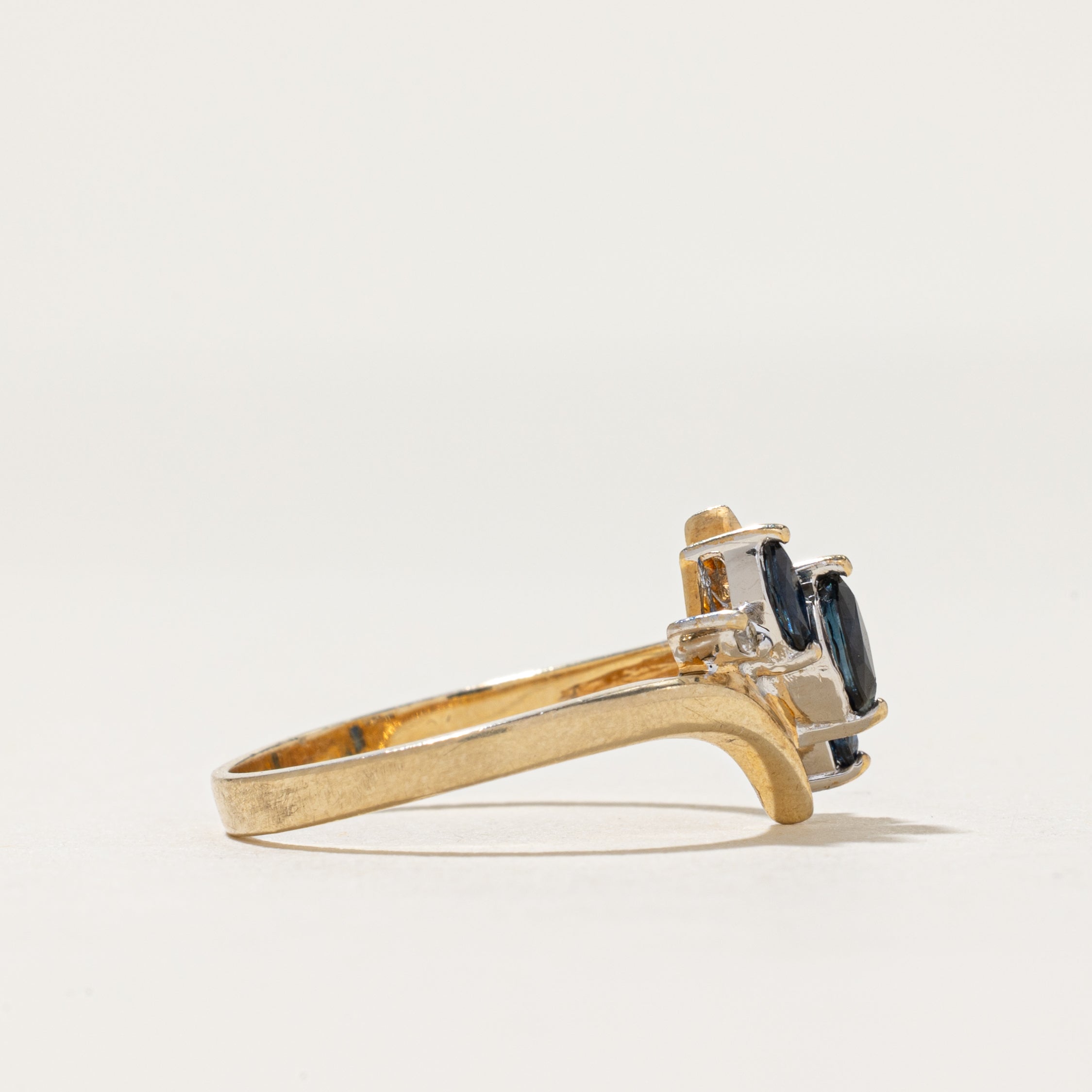 Marquise Cut Sapphire & Diamond Bypass Ring | 0.32ctw, 0.01ctw | SZ 7