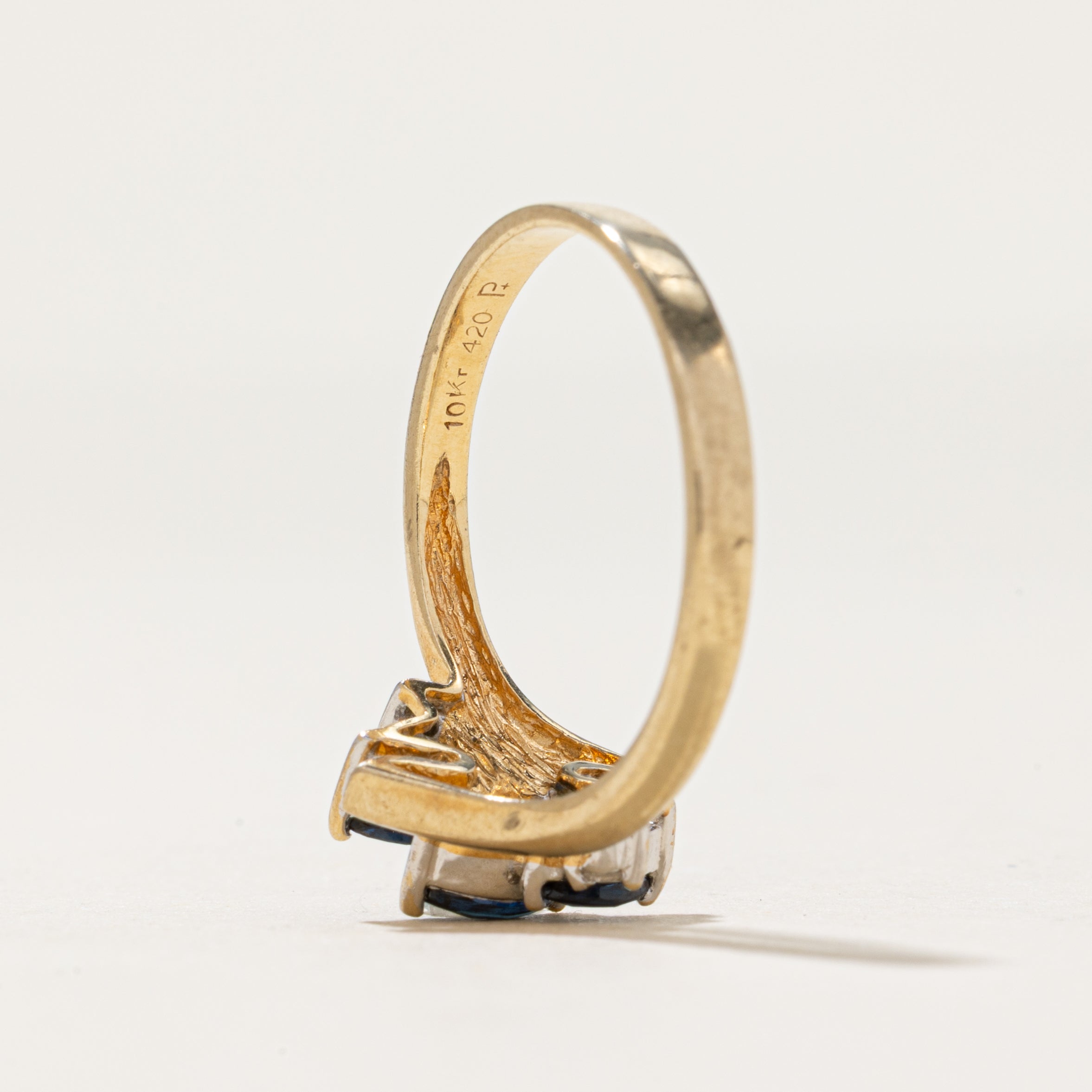 Marquise Cut Sapphire & Diamond Bypass Ring | 0.32ctw, 0.01ctw | SZ 7
